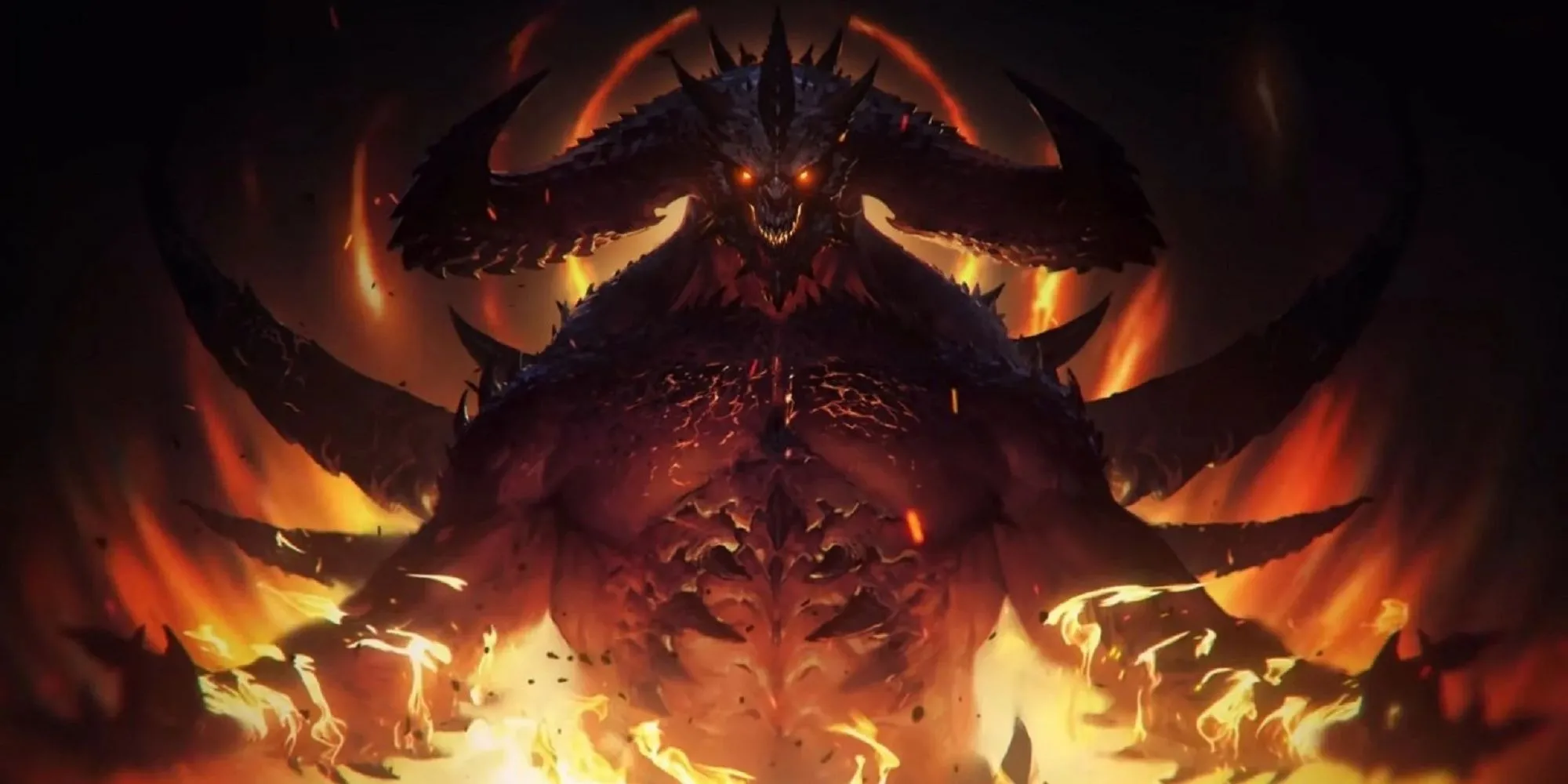 Diablo Immortal với nhân vật Diablo đứng giữa biển lửa giơ tay thể hiện sức mạnh