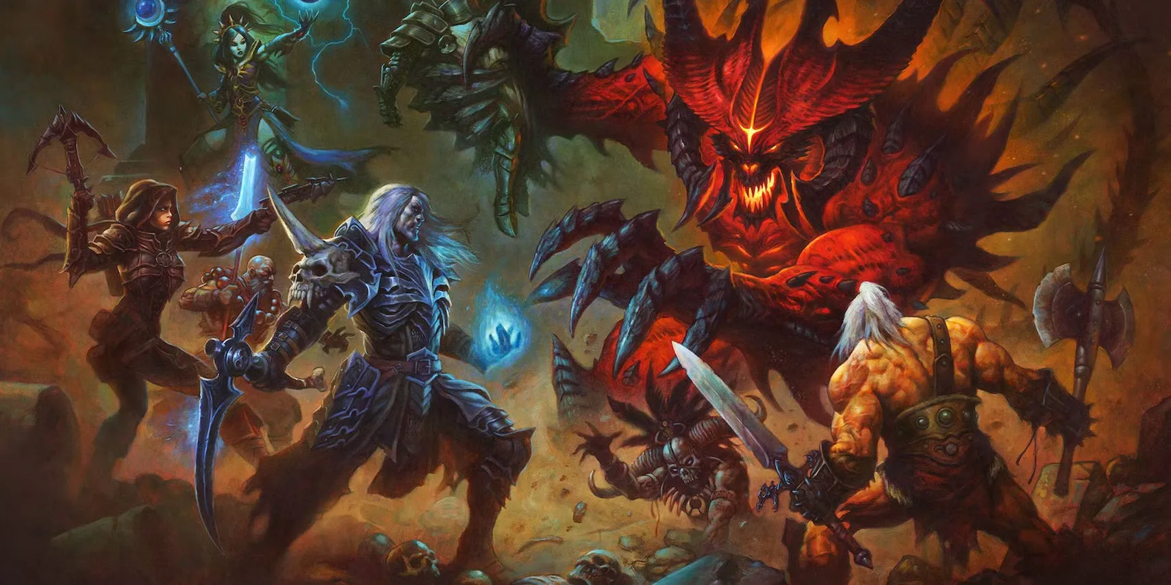 Nhân vật Barbarian trong Diablo 3 chiến đấu với quái vật giữa khung cảnh hỗn loạn
