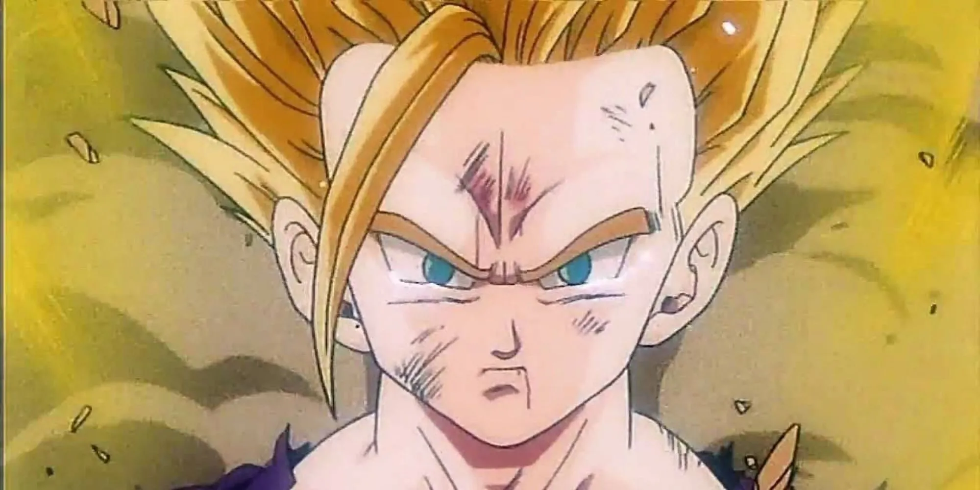 Gohan thiếu niên trong hình dạng Super Saiyan 2 với trang phục của Piccolo trong Cell Games