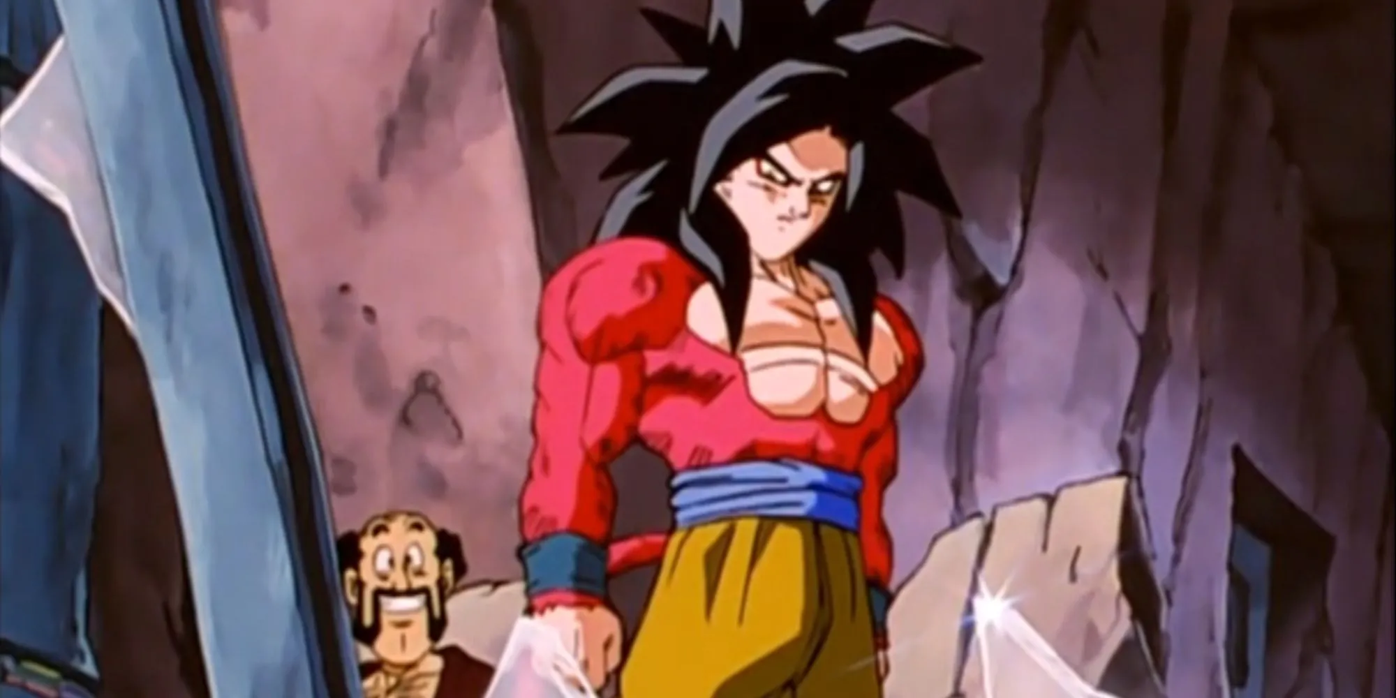Goku ở dạng Super Saiyan 4 với lớp lông đỏ và quần đen