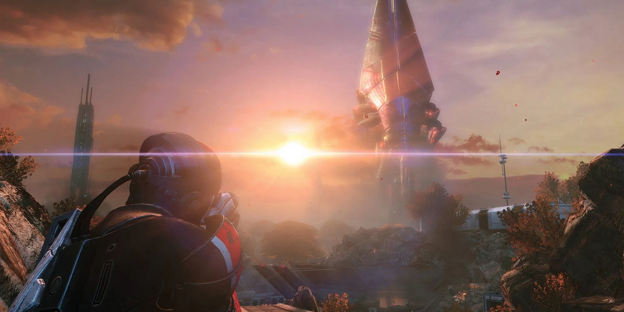 Nhân vật chính Shepard chiến đấu trong Mass Effect Legendary Edition, thể hiện khía cạnh hành động của series