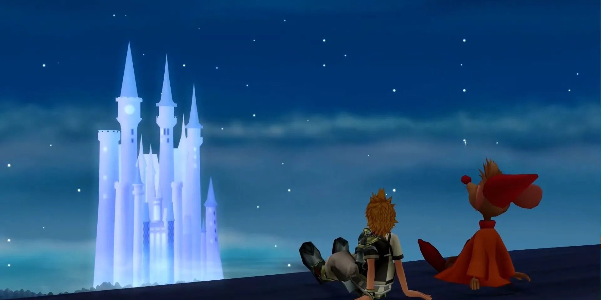 Ventus nhìn ngắm Lâu đài Mơ ước (Castle of Dreams) từ xa trong Kingdom Hearts Birth by Sleep