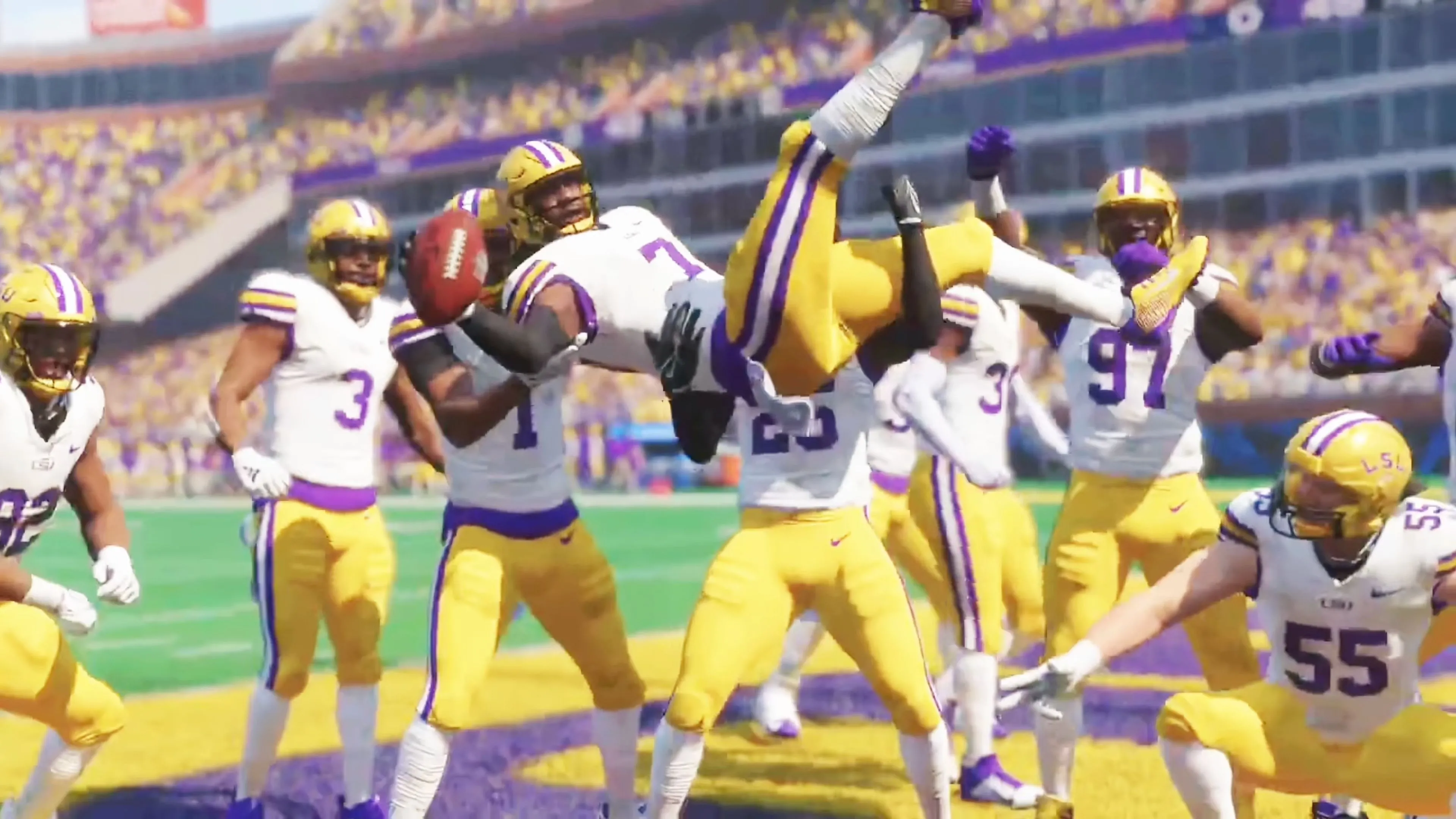 Ảnh chụp màn hình game College Football 26 cận cảnh cầu thủ và huấn luyện viên