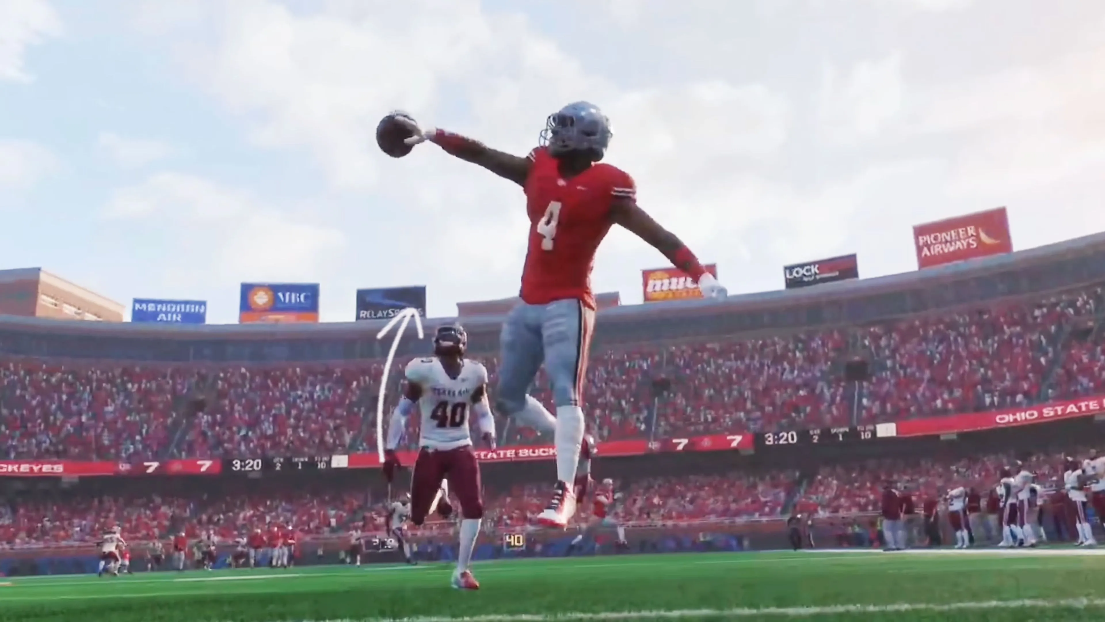 Ảnh chụp màn hình game College Football 26 cảnh cầu thủ trên sân cỏ
