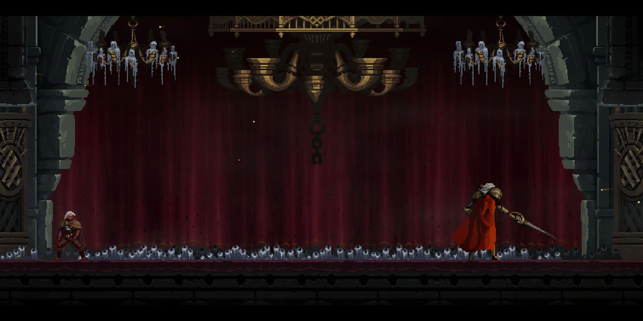 Cảnh nhân vật đang ở trong một nhà hát hoang tàn trong game Dragon Is Dead