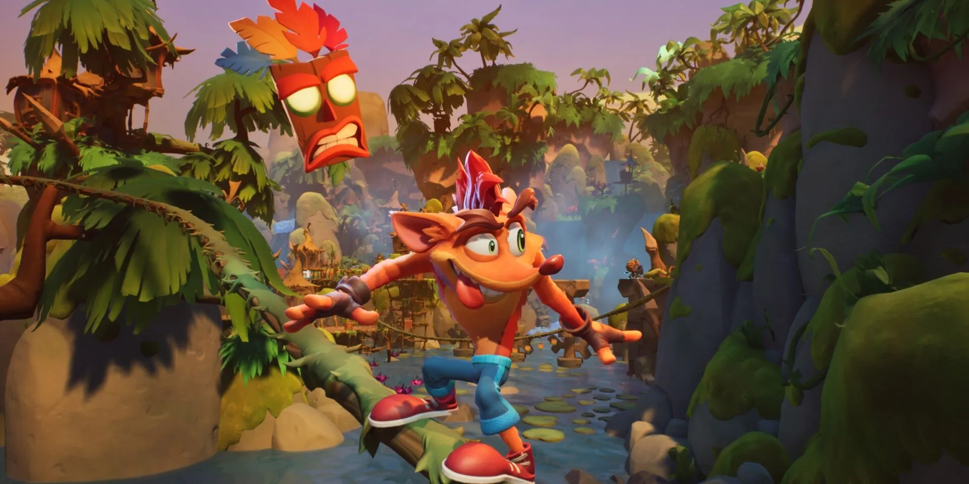 Crash Bandicoot trượt dây trong Crash Bandicoot 4