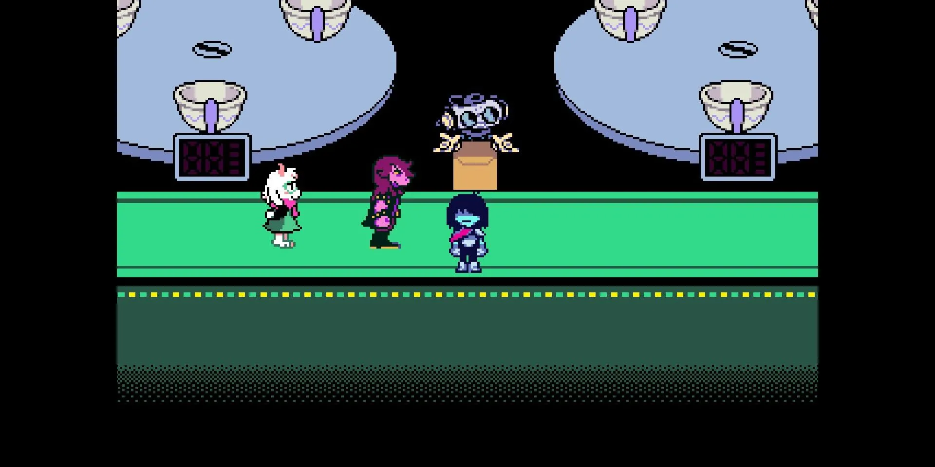 Deltarune trên Nintendo Switch 2: Không gian Teacup Room đầy nghệ thuật.