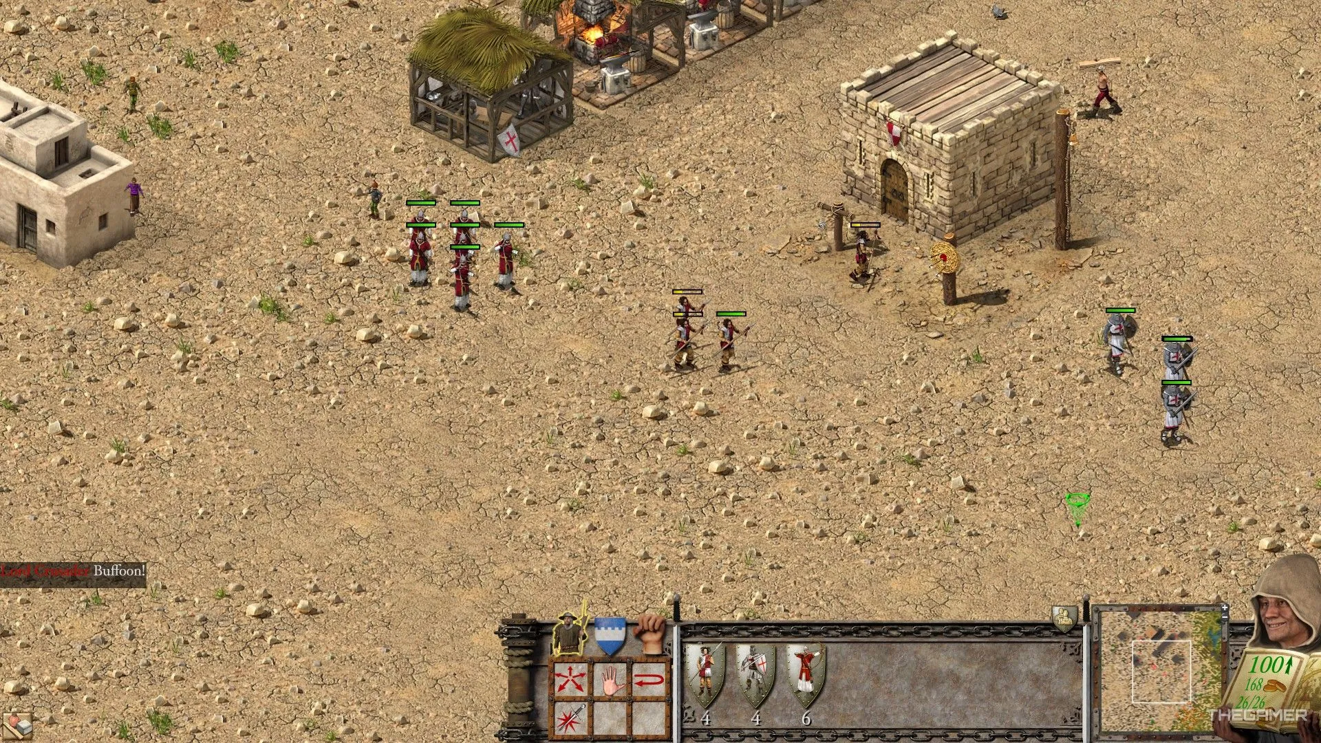 Đội quân bộ binh Châu Âu tiến công trên sa mạc trong Stronghold Crusader, minh họa cơ chế chiến đấu cơ bản