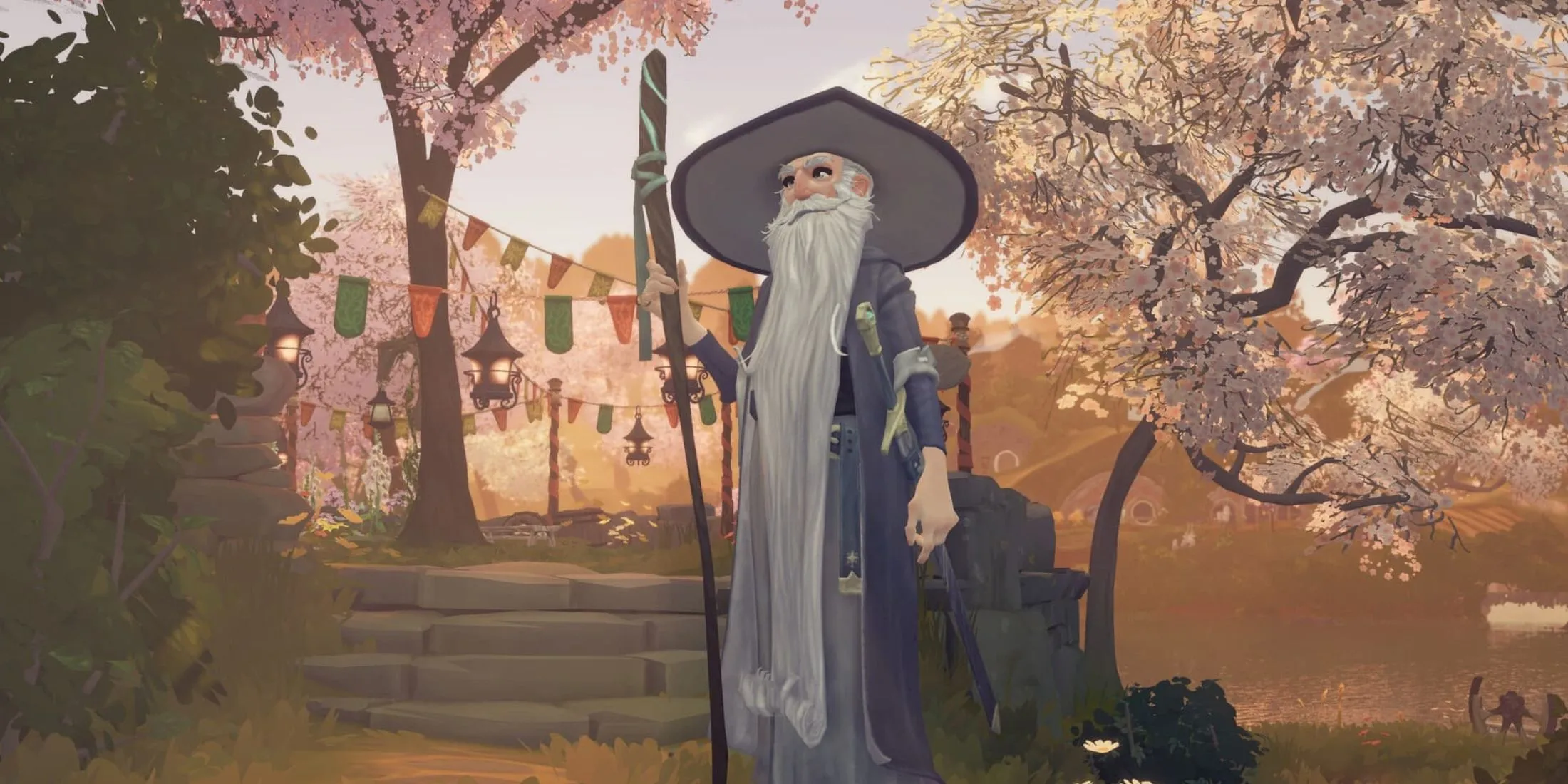 Gandalf nói chuyện với một Hobbit tại làng Bywater trong Tales of the Shire