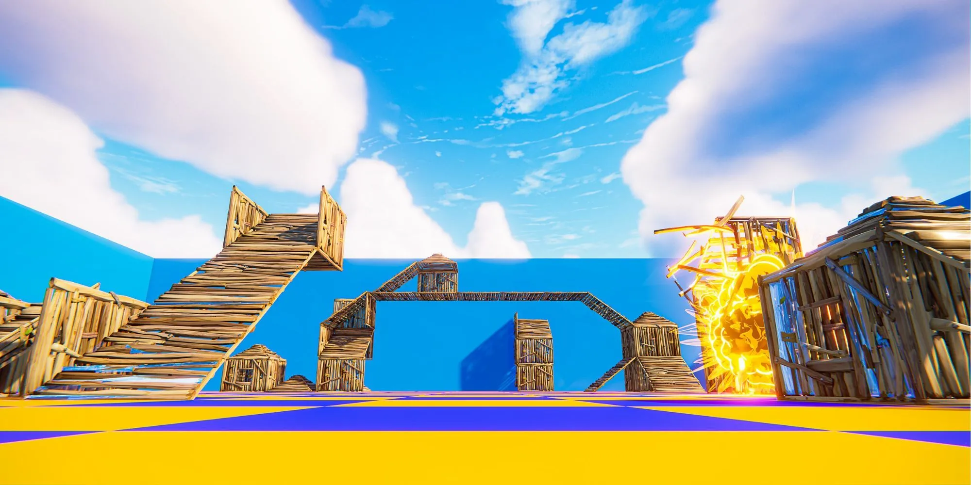 Góc nhìn cận cảnh bản đồ The Pit Fortnite với kiến trúc đặc trưng, nơi diễn ra những pha combat không ngừng nghỉ.
