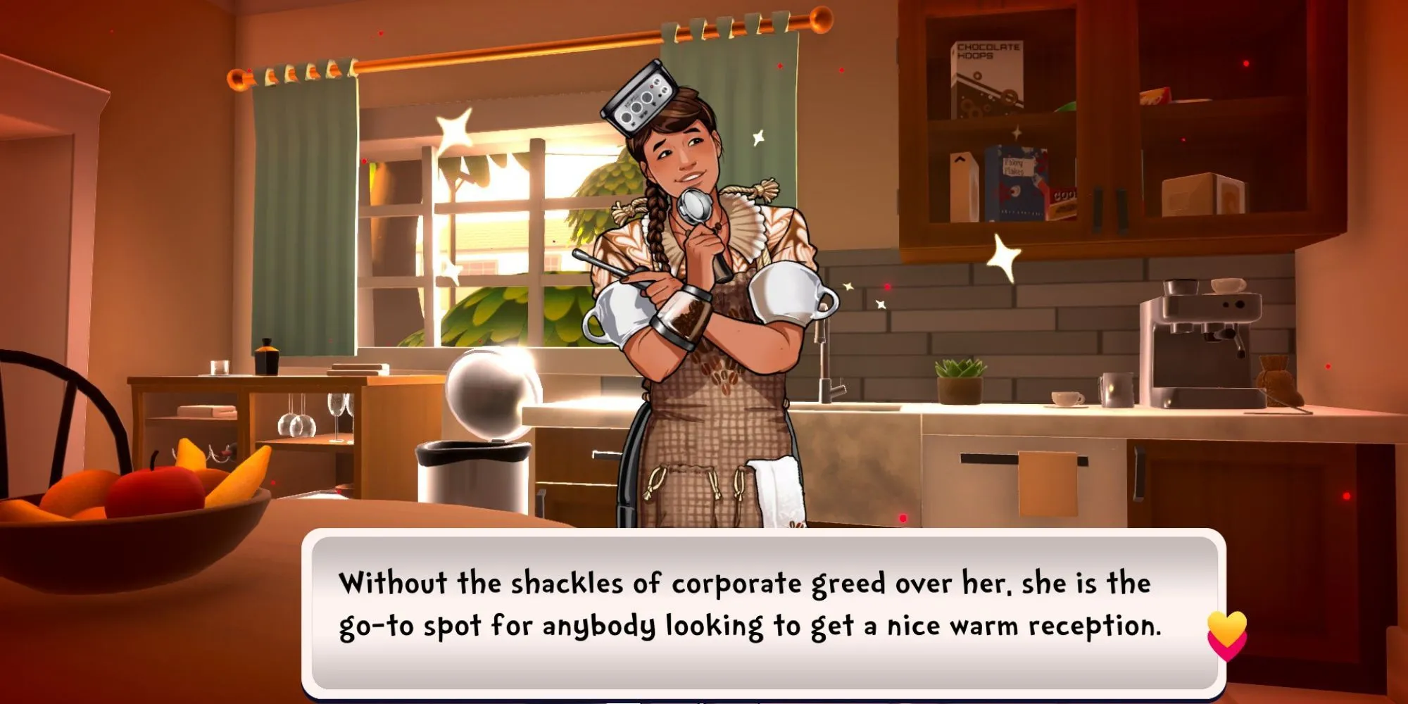 Hai vật thể được nhân hóa trong game Date Everything!, một chiếc điện thoại và một bộ đồ ăn, đang đứng cạnh nhau, thể hiện sự đa dạng của dàn nhân vật.