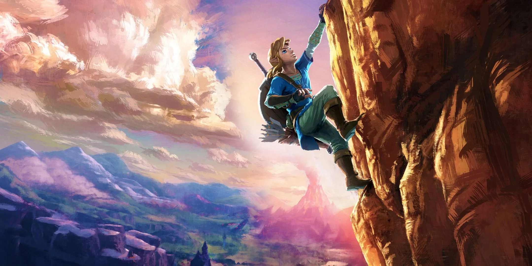 Link trong The Legend of Zelda Breath of the Wild với phong cảnh rộng lớn