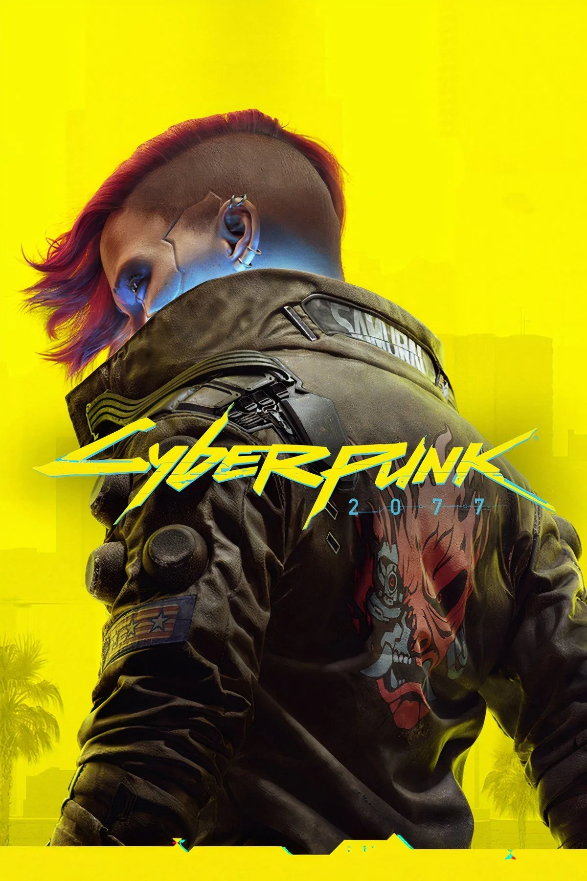 Logo Cyberpunk 2077 và hình ảnh V trong Night City