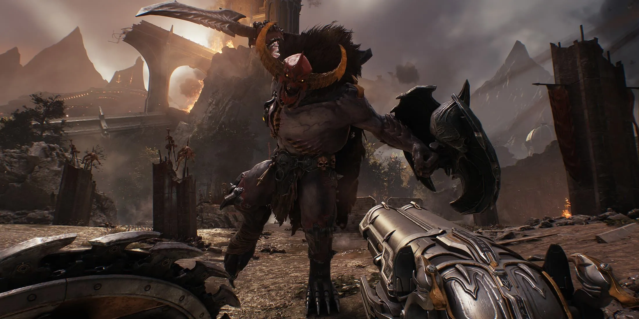 Lối chơi chiến đấu trong Doom: The Dark Ages với khiên và Super Shotgun
