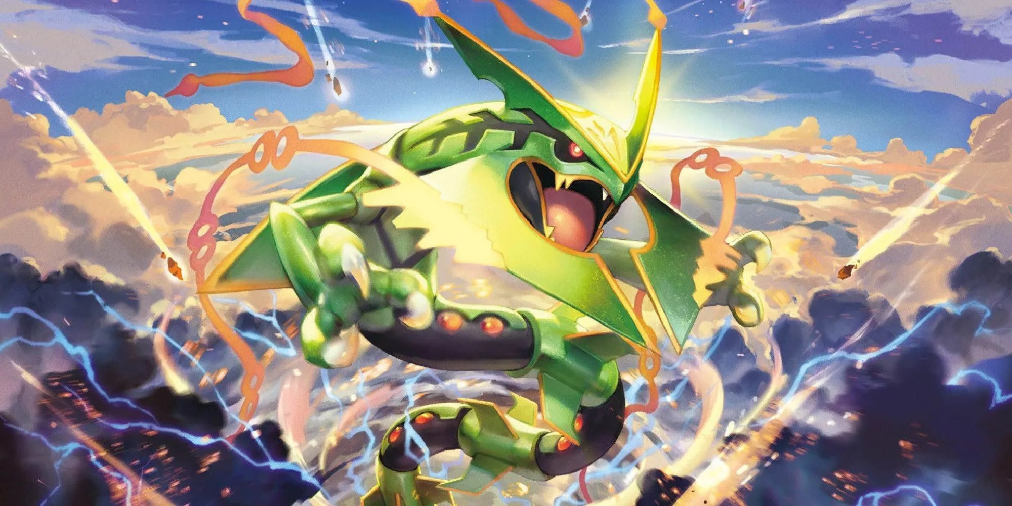 Mega Rayquaza, một trong những Mega Evolution mạnh nhất, đang bay lượn giữa nguồn năng lượng nguyên thủy.