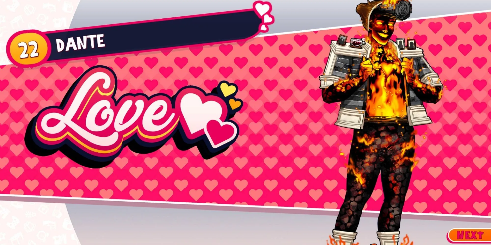 Một cảnh trong game Date Everything! cho thấy nhân vật người chơi đang tương tác với một nhân vật Dateable (có thể là một chiếc đèn bàn được nhân hóa) trong phòng khách, hiển thị các lựa chọn đối thoại.
