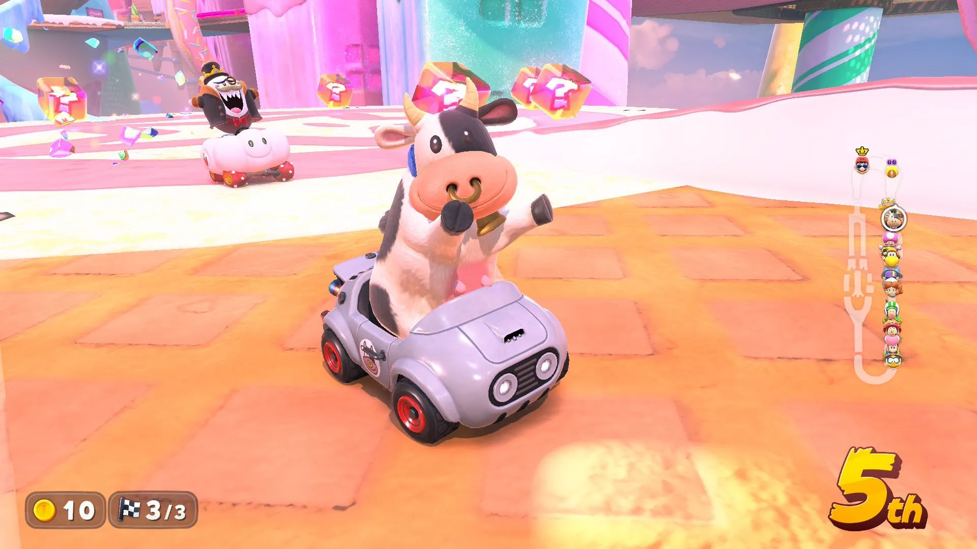 Một nhân vật chú Bò đáng yêu xuất hiện trong danh sách tay đua Mario Kart World
