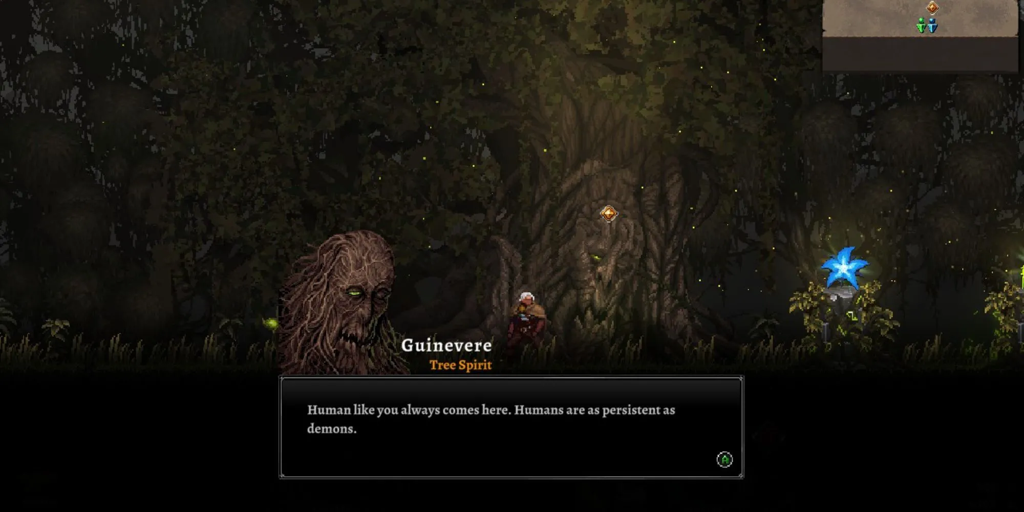 Nhân vật Guinevere Tree Spirit trong Dragon Is Dead với văn bản hội thoại