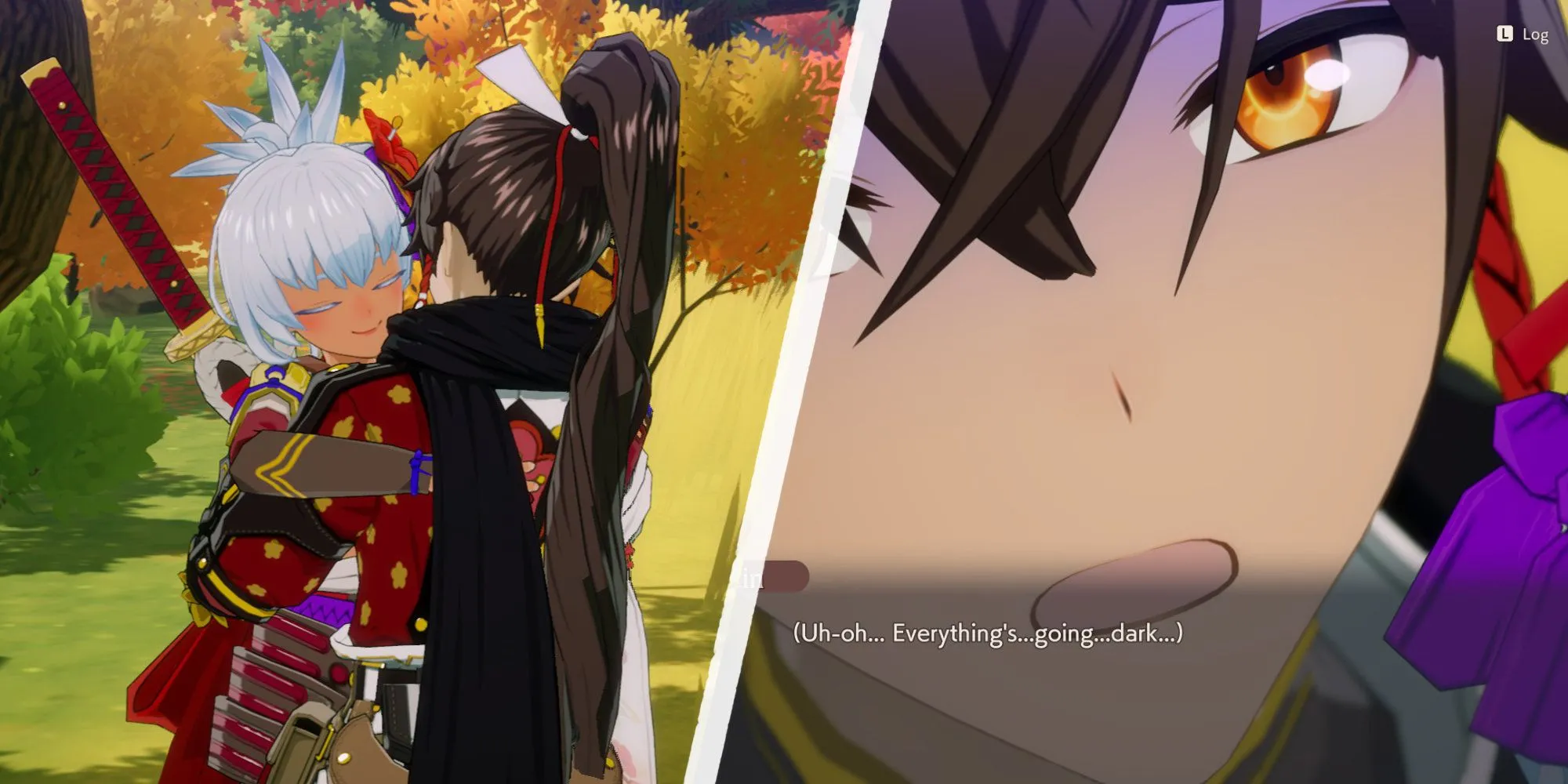 Nhân vật Matsuri ôm chầm lấy người chơi một cách mạnh mẽ trong game Rune Factory: Guardians of Azuma.