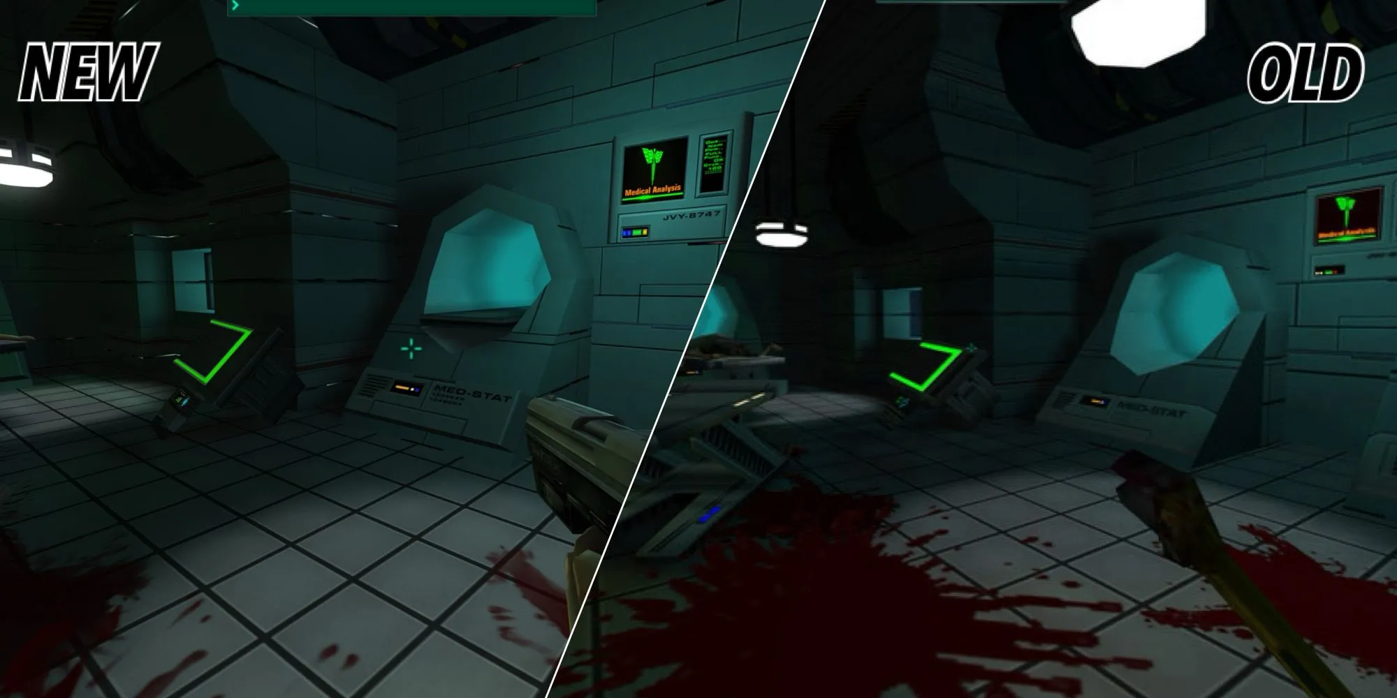 So sánh đồ họa giữa phiên bản System Shock 2 gốc năm 1999 và bản Remaster 2025, cho thấy sự khác biệt không đáng kể