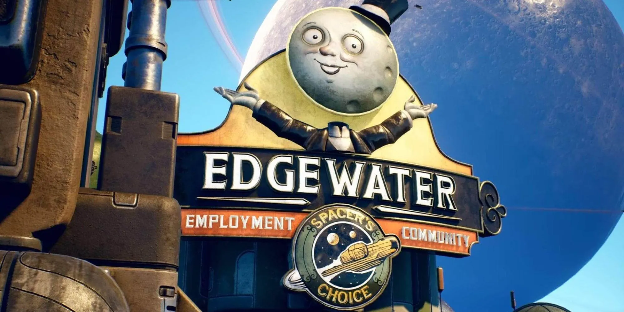 Toàn cảnh thành phố Edgewater, một trong những địa điểm nổi bật trong thế giới The Outer Worlds