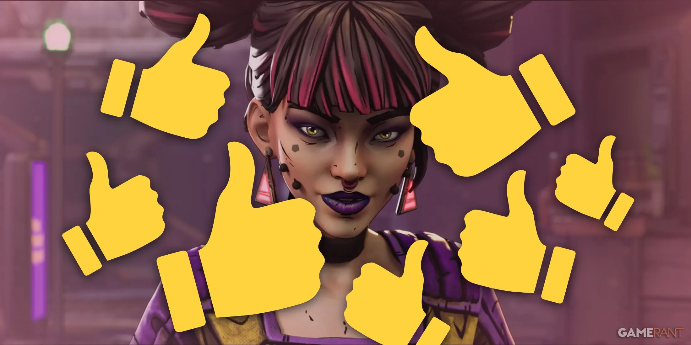 Vex the Siren tạo dáng ngón tay cái biểu tượng trong Borderlands 4, thể hiện chất hài hước đặc trưng của game.