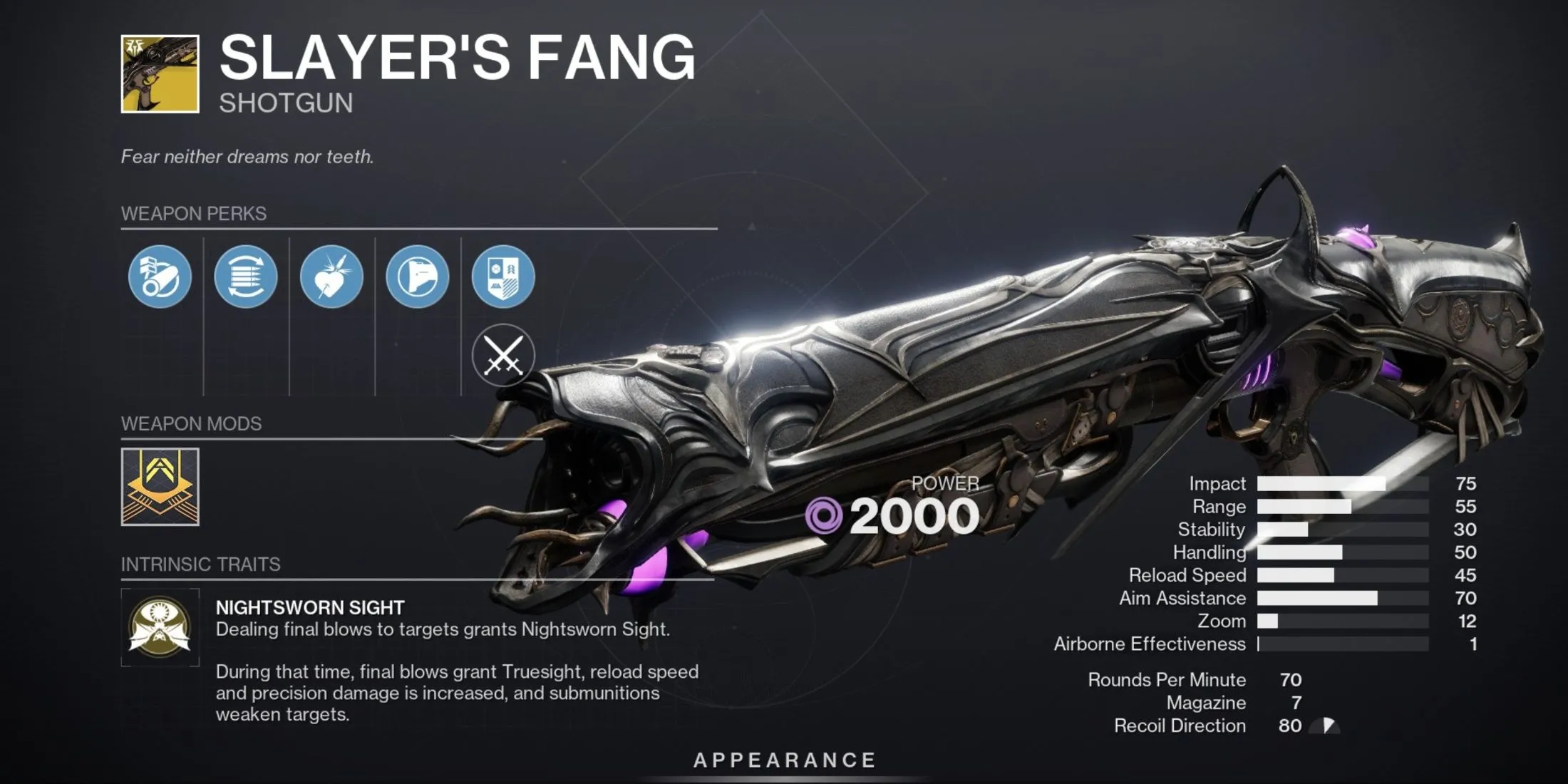 Vũ khí Exotic Shotgun Slayers Fang trong Destiny 2