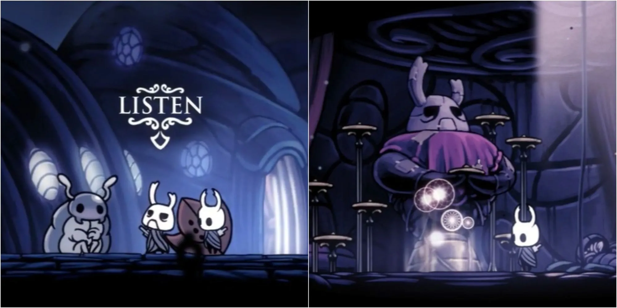 Bảng tên của DLC Hidden Dreams trong Hollow Knight, với hình ảnh Ghost nhỏ bé