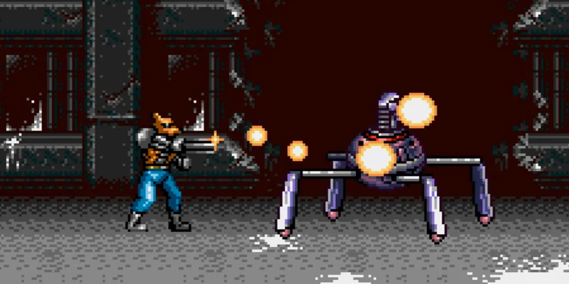 Brad Fang, người sói cyborg trong Contra: Hard Corps, bắn hạ robot đối thủ