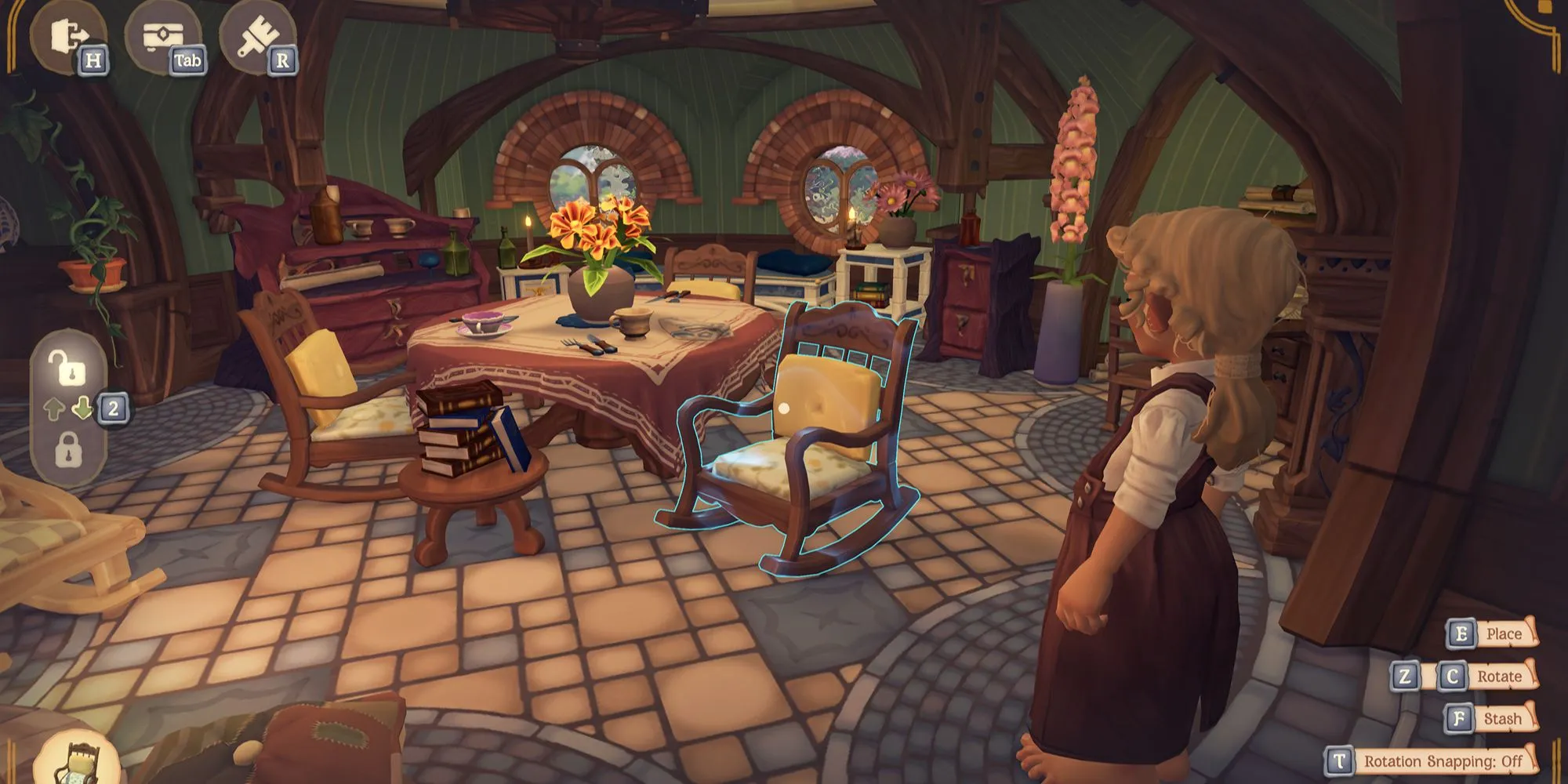 Giao diện tùy chỉnh Hobbit hole chi tiết, cho phép trang trí nhà cửa theo ý muốn trong Tales of the Shire