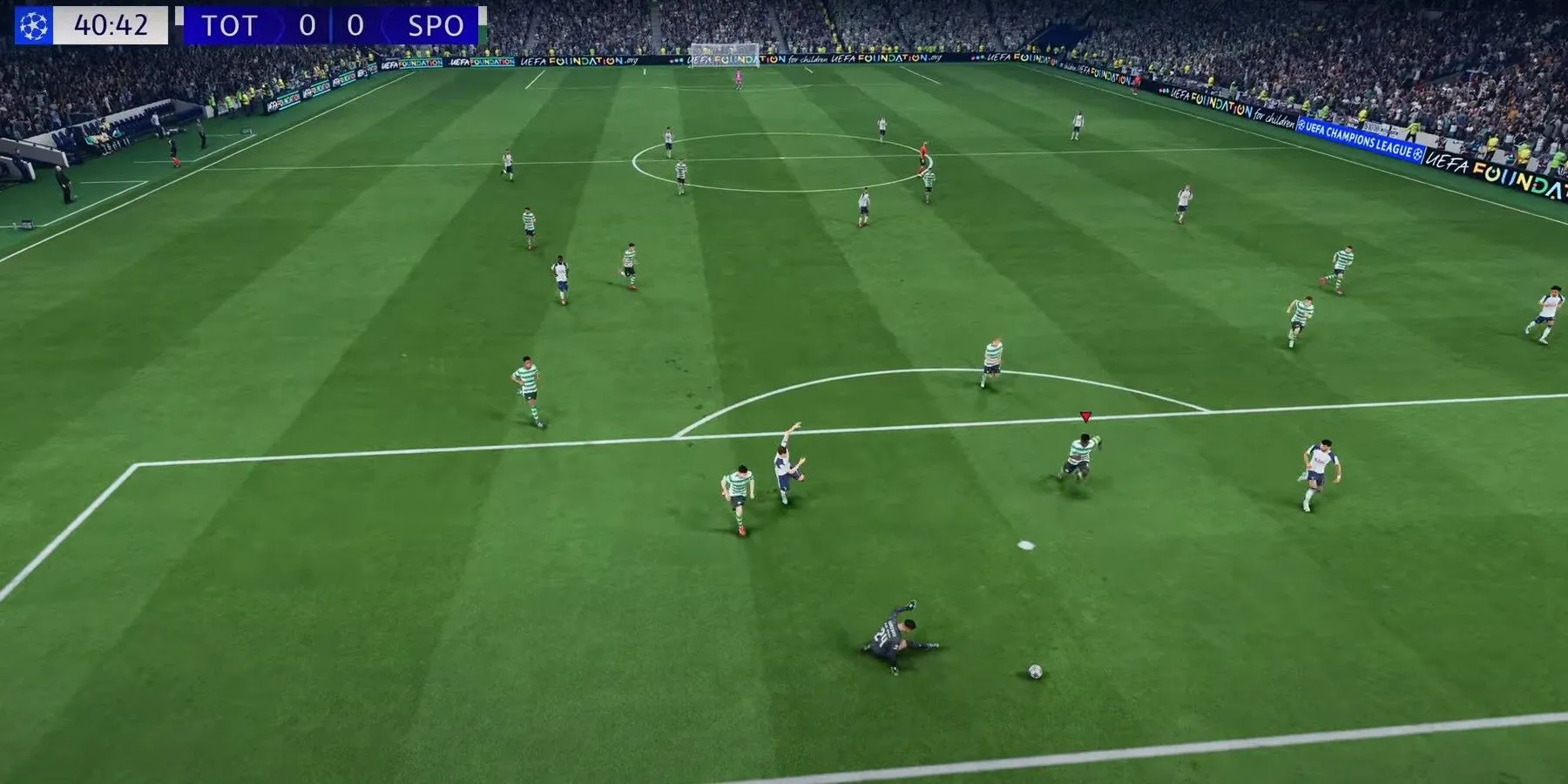 Góc nhìn cận cảnh từ một trận đấu sôi động trong EA Sports FC, minh họa đồ họa ấn tượng của game.