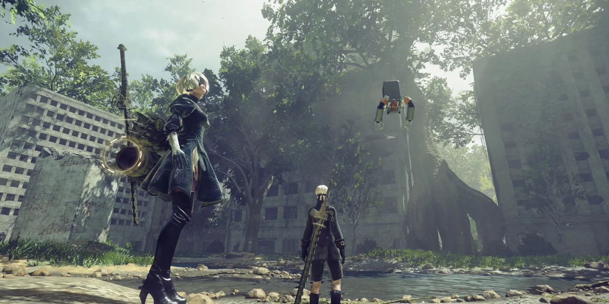 Hai Android chiến đấu 2B và 9S trong thế giới hậu tận thế đầy triết lý của NieR: Automata