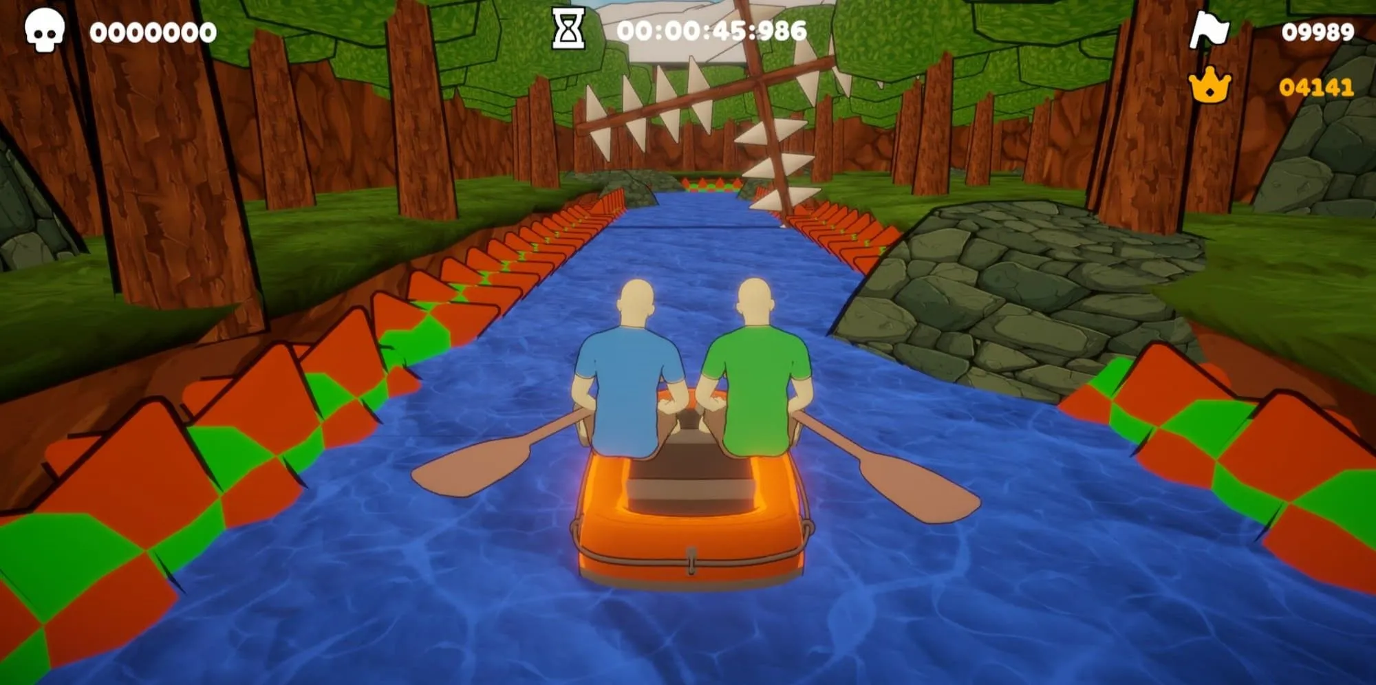 Hai nhân vật đang chèo thuyền trong Paddle Paddle Paddle, game co-op giải đố vật lý đầy 'drama'