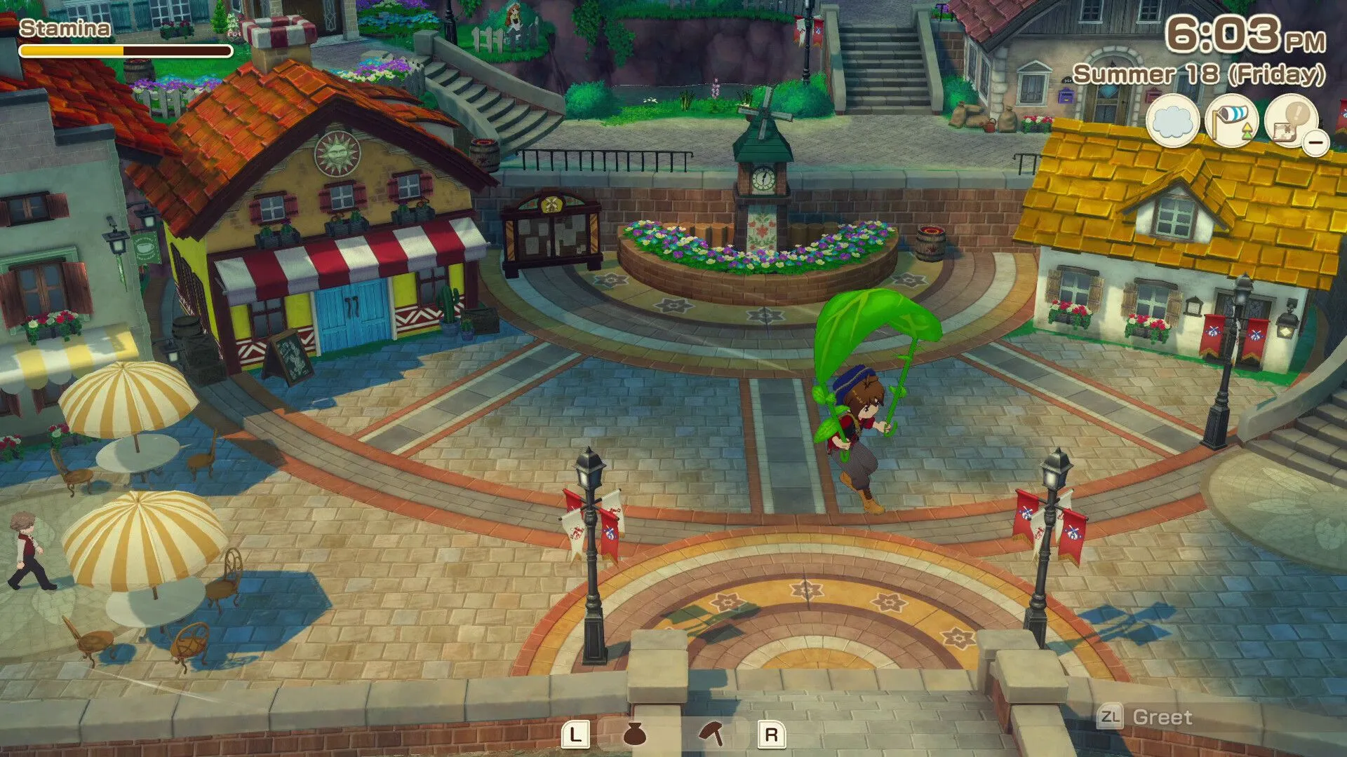 Hai nhân vật game đang vui vẻ nhảy trên một tấm bạt lò xo, thể hiện niềm vui và hoạt động giải trí.