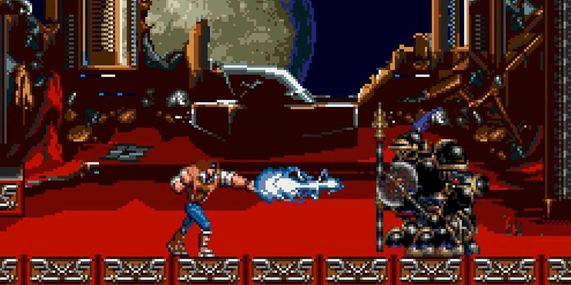 John Morris đối đầu boss trong Castlevania: Bloodlines, màn chiến đấu đầy thử thách