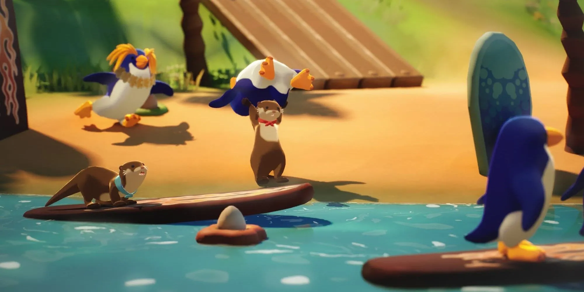 Rái cá tinh nghịch ném chim cánh cụt trong That One Otter Game, trải nghiệm co-op phiêu lưu hài hước