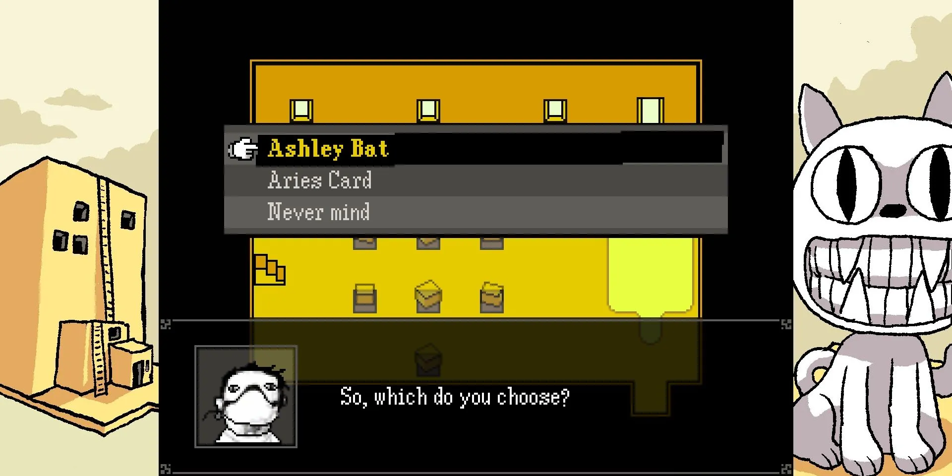 Screenshot of the choice between Aries Card or Ashley Bat in OFF.