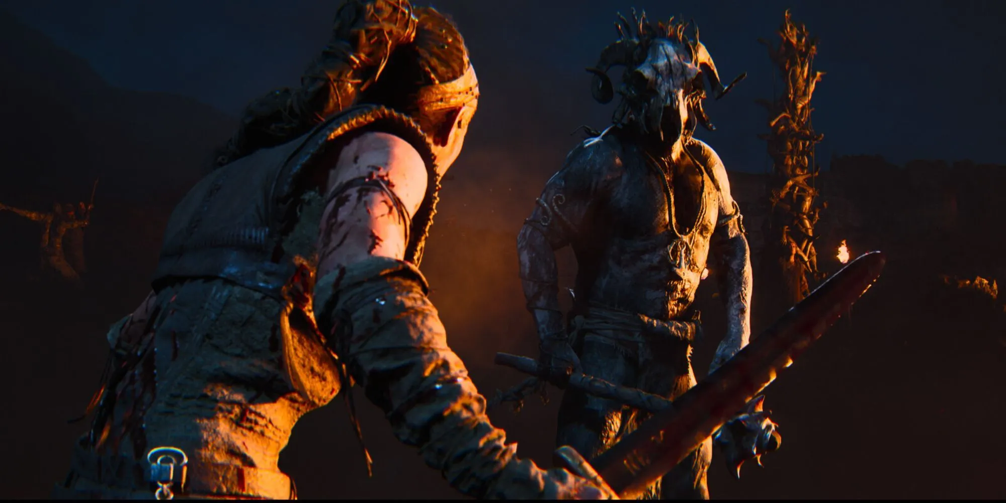 Senua trong một pha giao tranh, đại diện cho hệ thống chiến đấu scripted của Hellblade 2