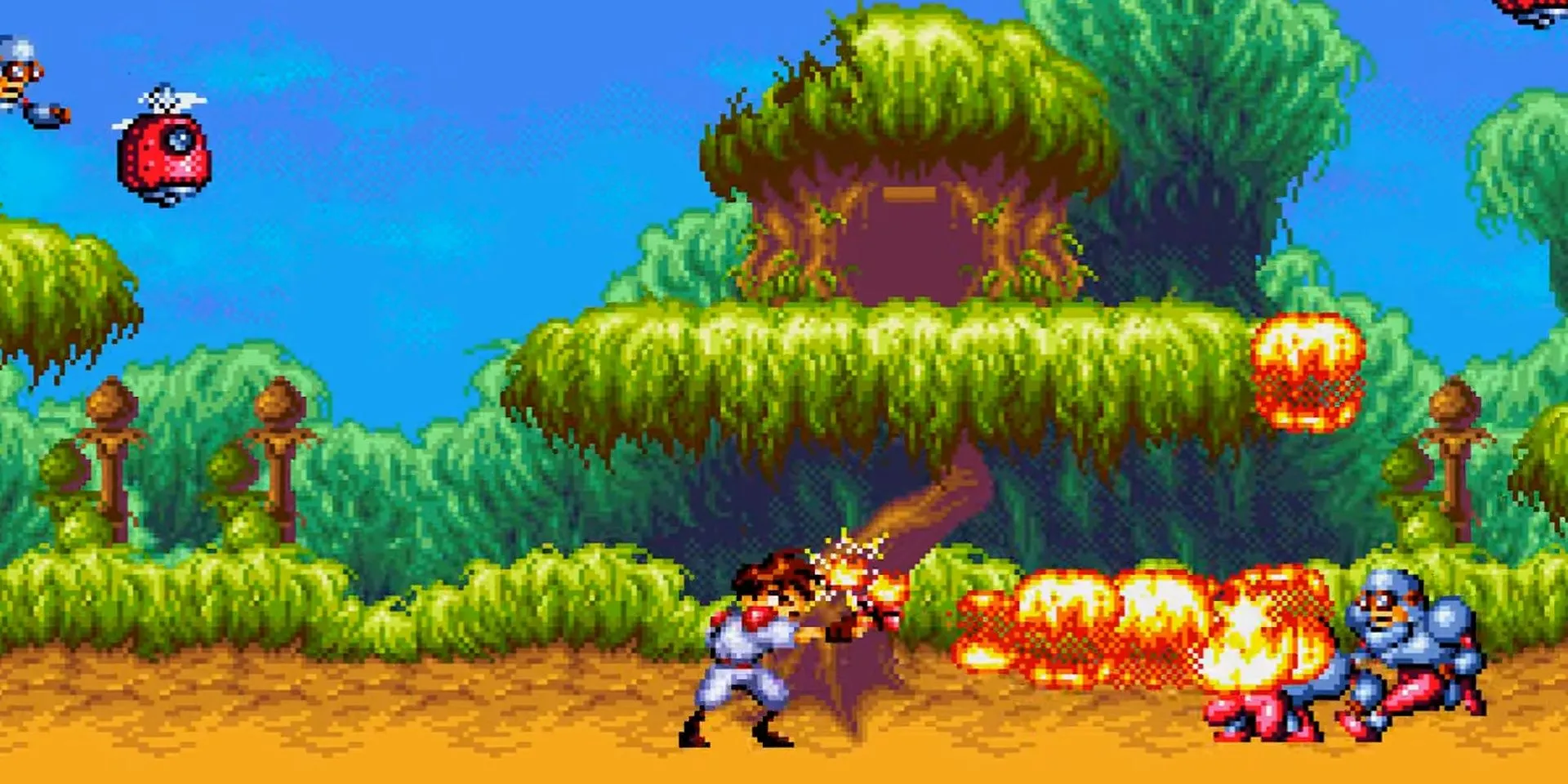Sử dụng súng lửa đôi trong Gunstar Heroes, cảnh hành động mãn nhãn