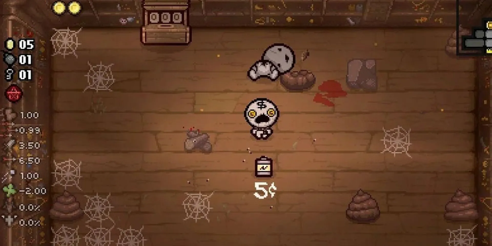 Tainted Keeper trong một cửa hàng trong The Binding of Isaac: Rebirth