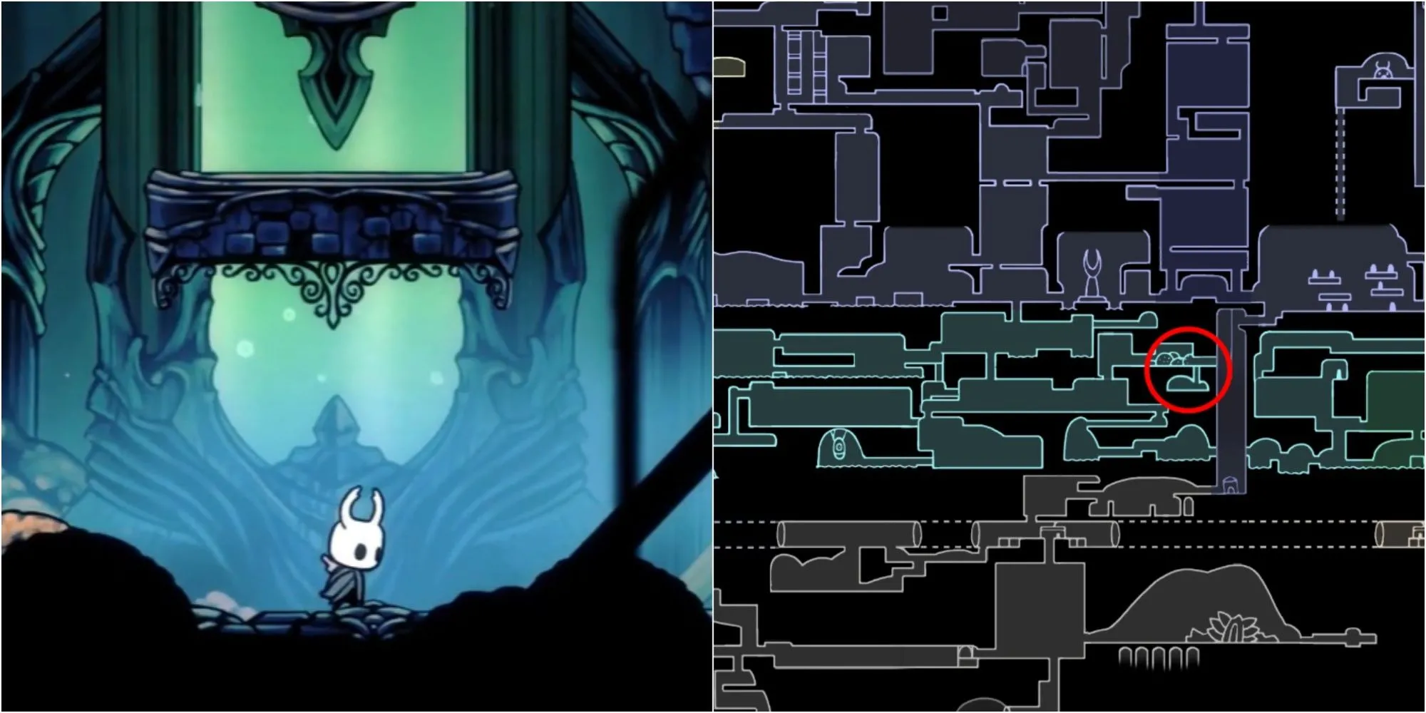 Vị trí bí mật dẫn đến White Defender trong Royal Waterways, Hollow Knight
