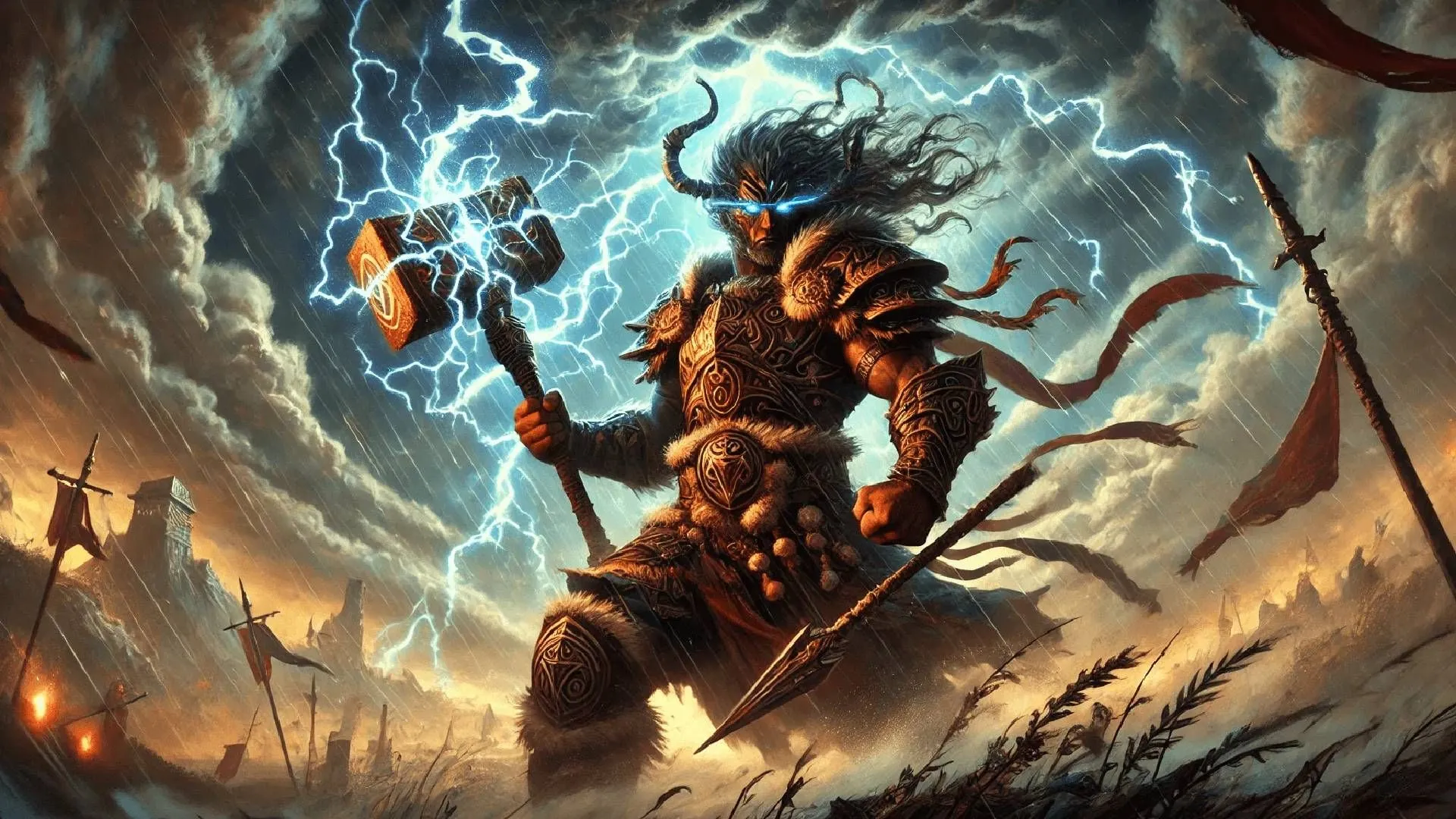 Barbarian Storm Herald với aura bão hỗ trợ đồng đội