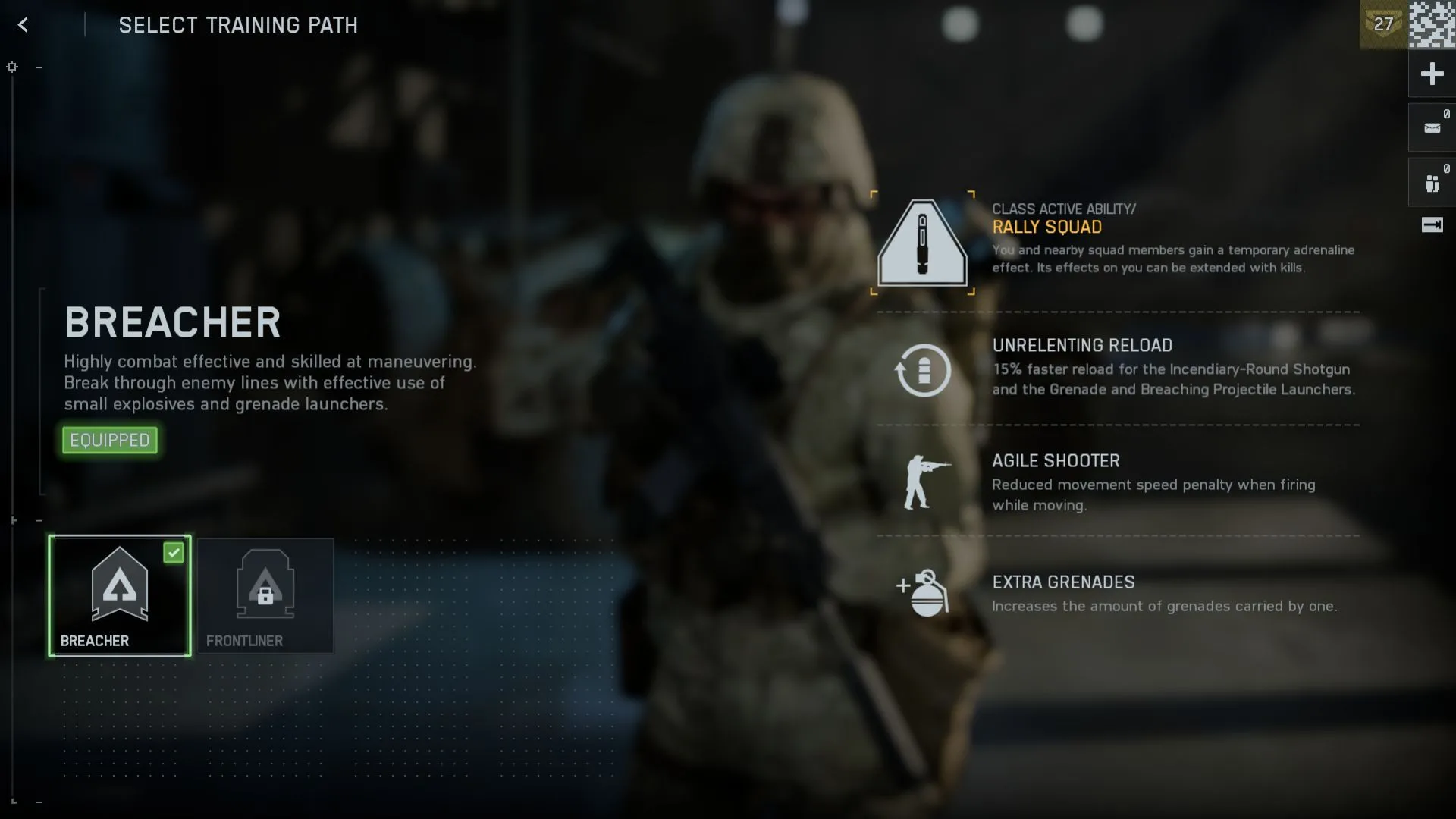 Breacher subclass cho Assault, hiển thị lợi ích reload và agility