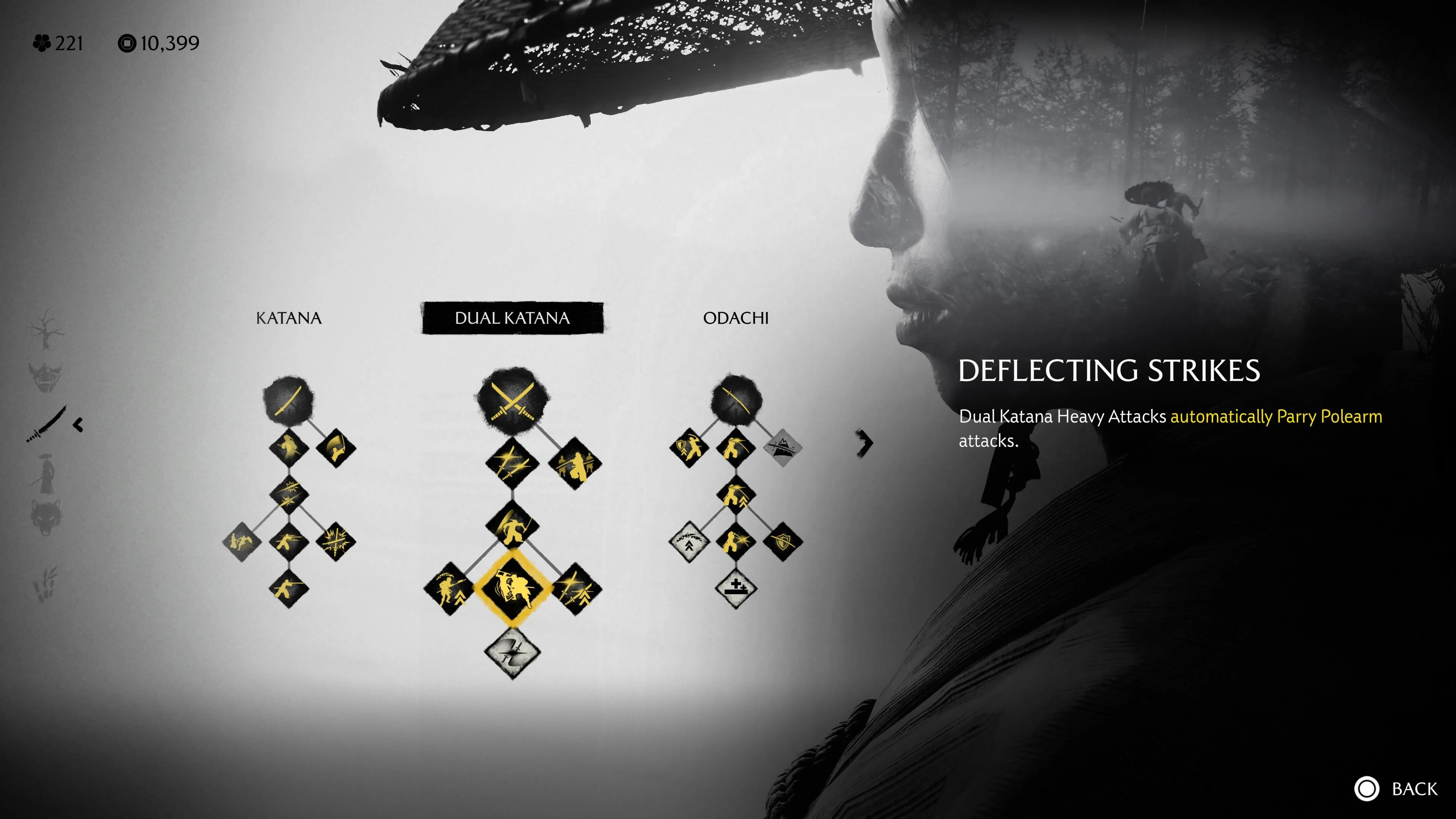 Dual Katana dùng Deflecting Strikes để chặn các đòn của kẻ cầm giáo