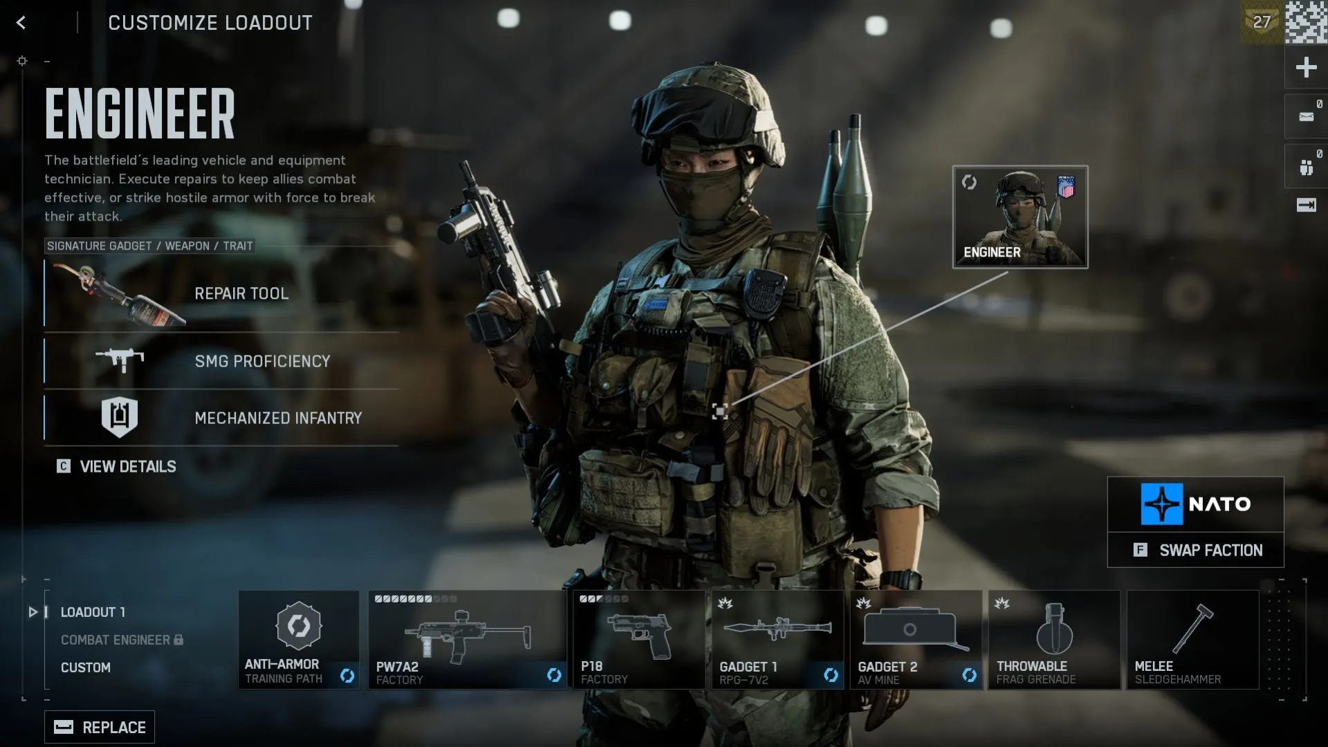 Engineer repair tool và tương tác với xe tăng, minh họa vai trò repair trong Battlefield 6