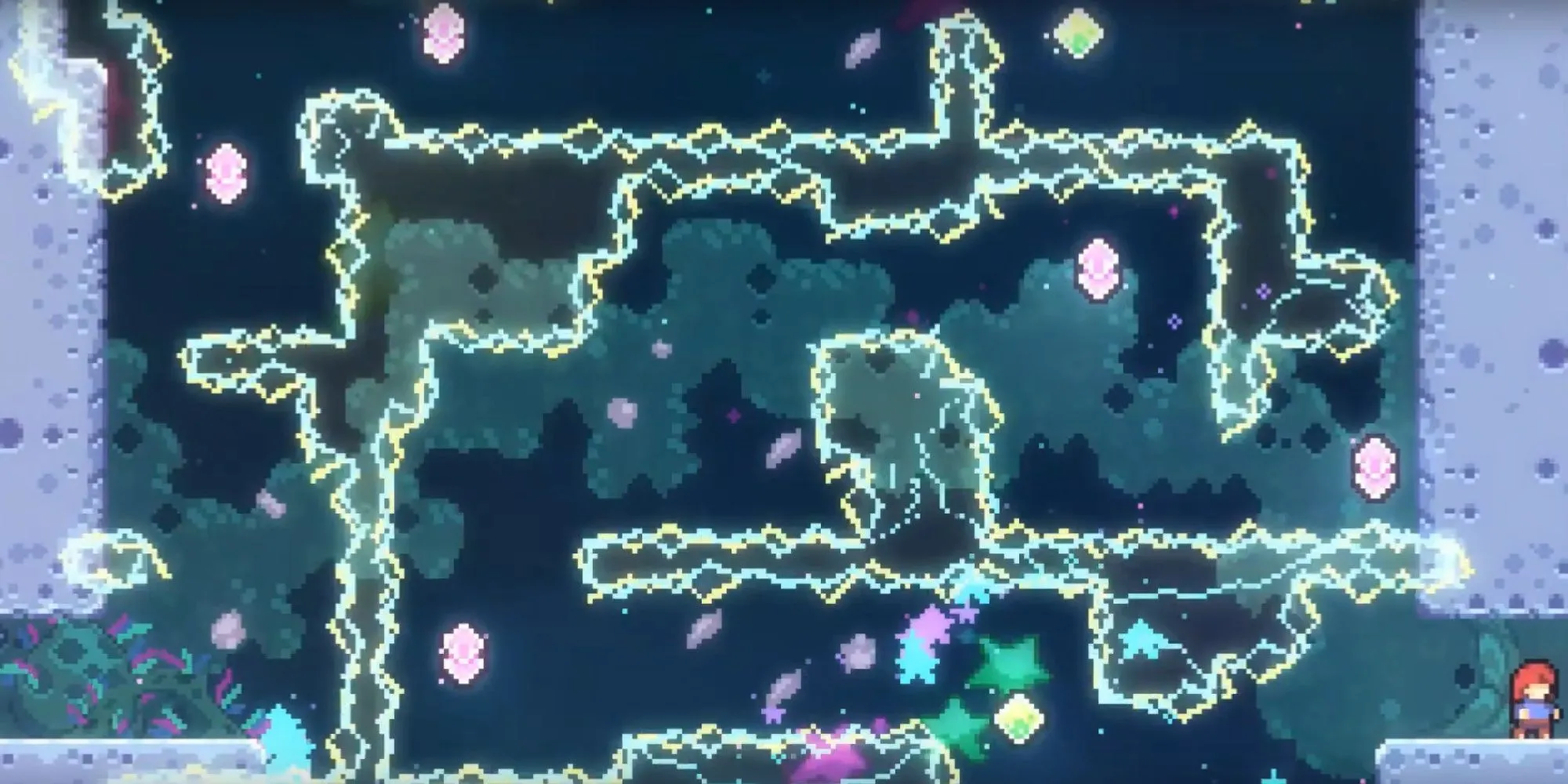 Farewell trong Celeste: màn cuối DLC với chuỗi nhảy-dash-glide-wave dash liên tục, cấp độ platforming cực hạn