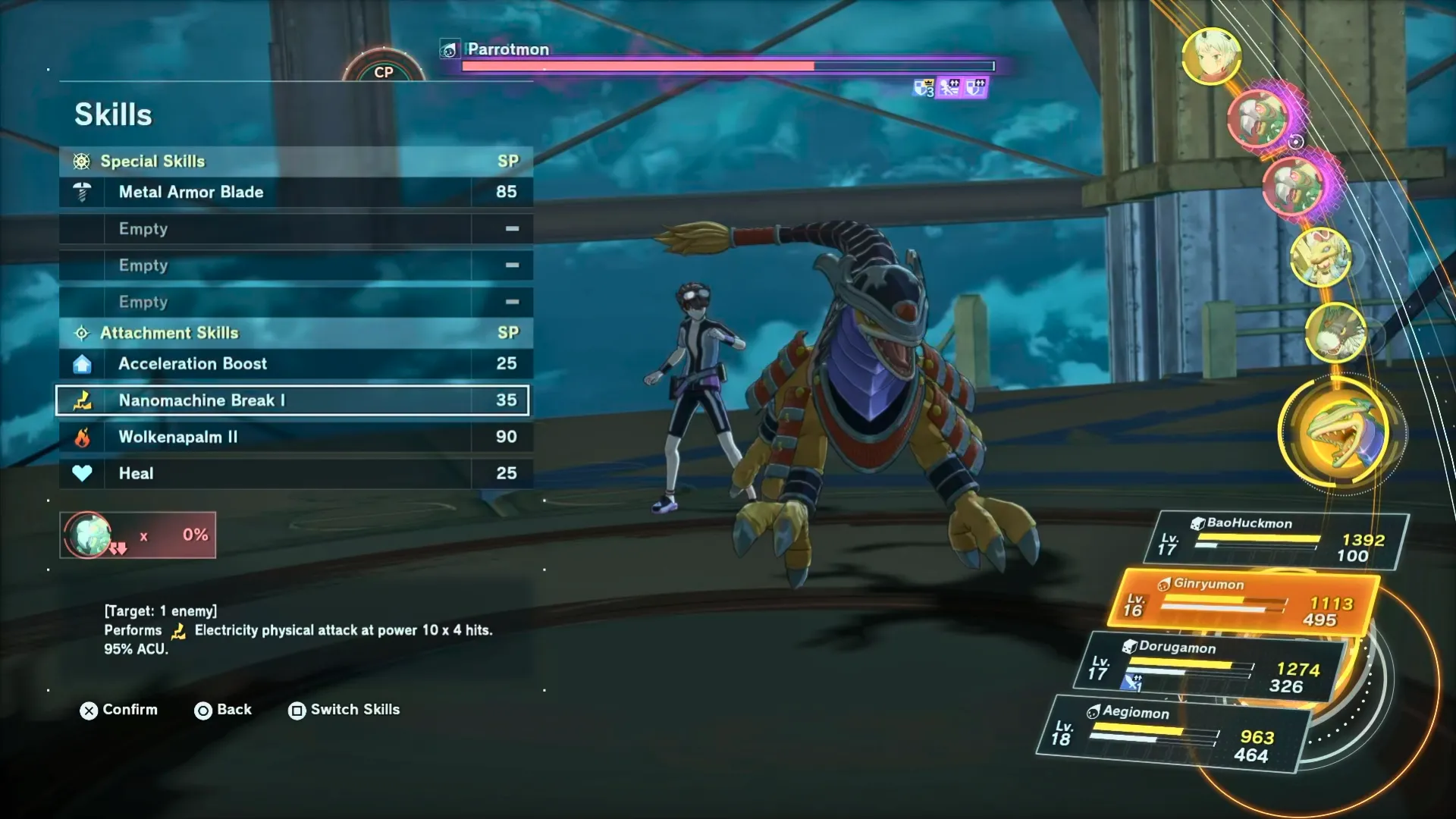 Giao diện chiến đấu theo lượt với timeline và đội hình Digimon