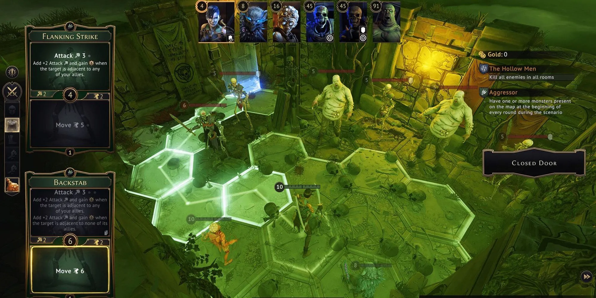 Gloomhaven: cảnh chiến đấu thẻ bài với tone màu tối, phù hợp fan thích chiến thuật sâu