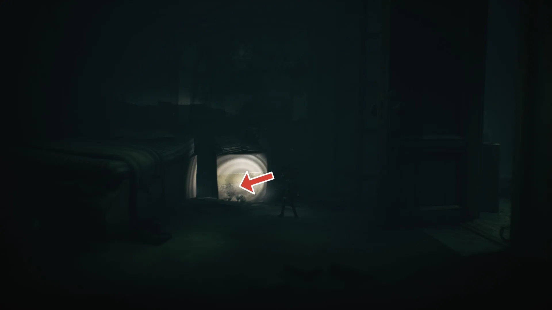 Lỗ tường chứa chìa khóa dẫn đến căn phòng khóa có hồn ma #6, hành lang tầng cao Little Nightmares 3