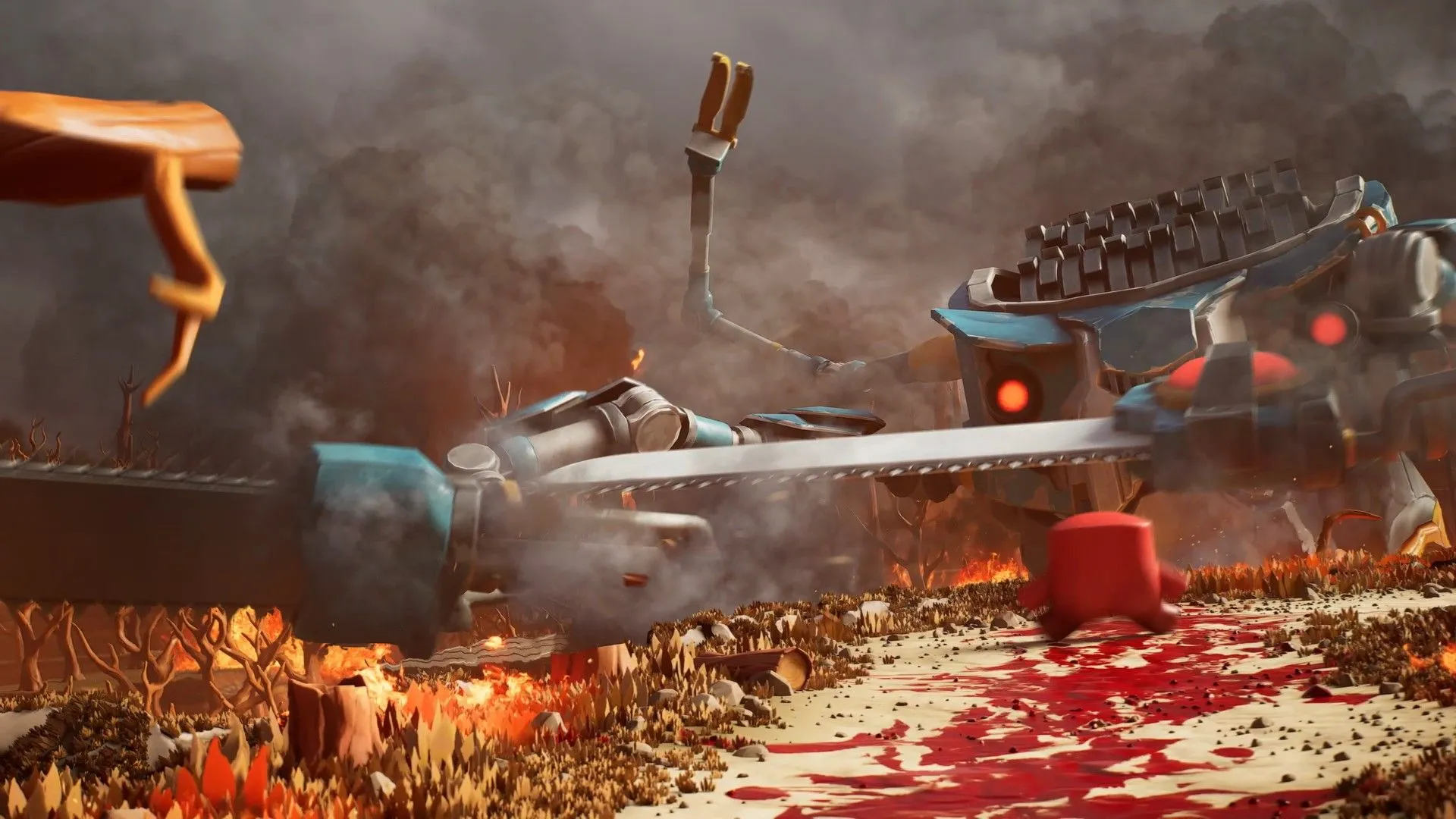 Meat Boy trong môi trường 3D nhiều màu sắc, đồ họa hoạt hình và hiệu ứng nền động